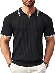 COOFANDY Polo zippée homme chemises manches courtes côtelées tricot Polo T chemises Mode Casual Golf chemises