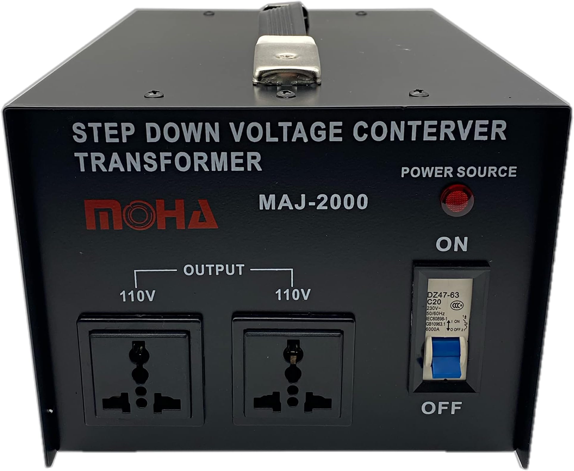 MOHA 2000 W Heavy-Duty Voltage Converter – Step-Down 220 V → 110 V Transformer, CE Certified with Circuit Breaker