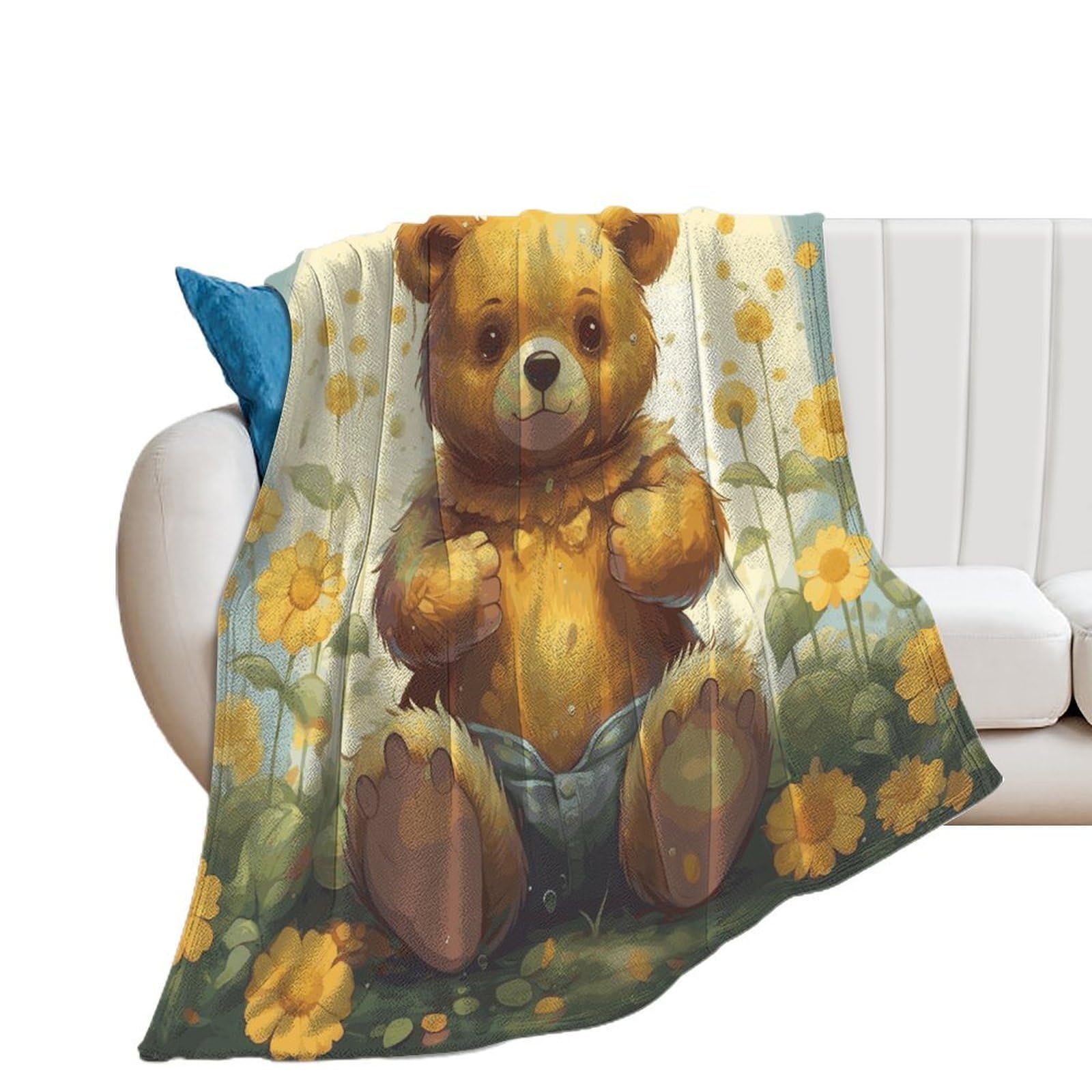 Flower and Bear Throw Blanket for Couch Soft Cozy Flannel Bed Blanket Fuzzy Decorative Blanket Warm Lightweight Throw Blanket All-Season Home Decor Gift for Home Office Sofa 30"*40"（76 * 100cm）