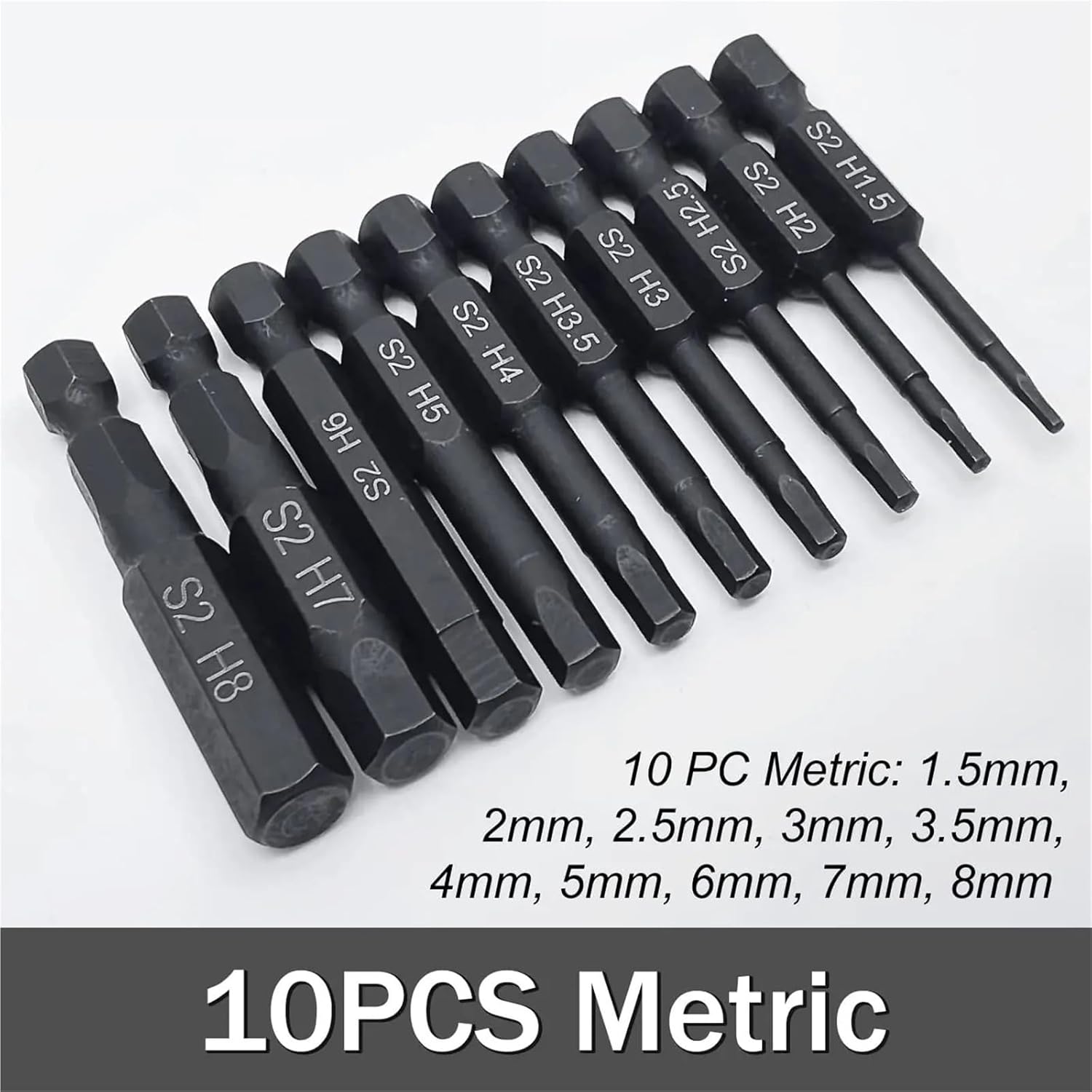 SAE/Metric Hex Head Allen Wrench Drill Bit Set 1/4 Inch Magnetic Screwdriver Bit Set 10Pcs(Metric)