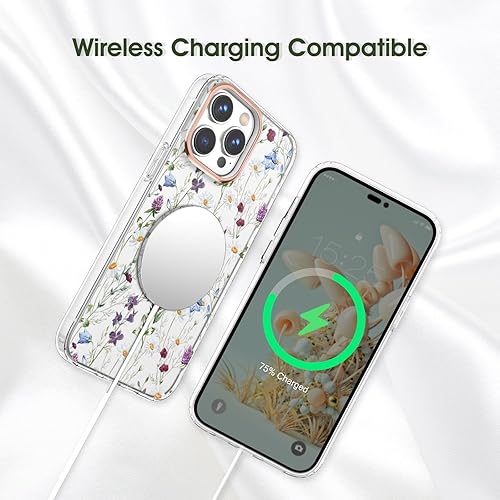 Miniatura 6 de MILPROX Funda compatible con iPhone 15 Pro, compatible con MagSafe, bonito patrón floral de flores para niñas y mujeres, funda protectora magnética