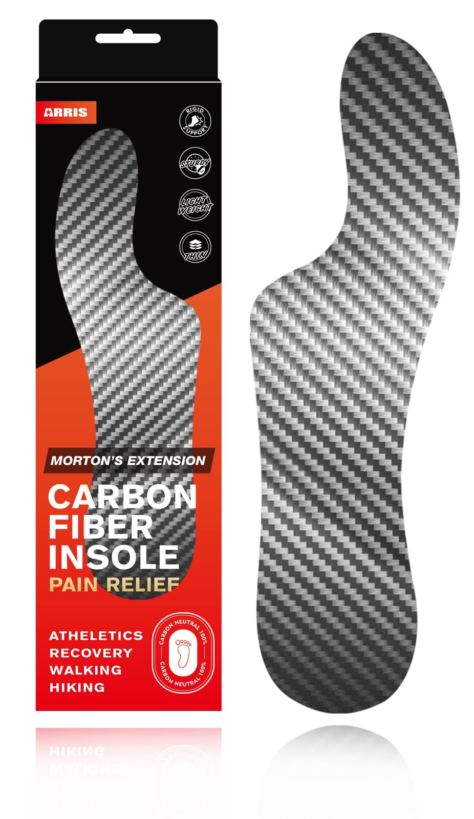 Mortons Extension Carbon Fiber Insole 1PC, ARRIS Morton's Extension Orthotic Shoe Insert, Very Rigid Foot Support for Turf Toe, Hallux Limitus, Hallux Rigidus, Arthritis,11.53" for Men 12, Women 13 11.53"|293MM W13, M12