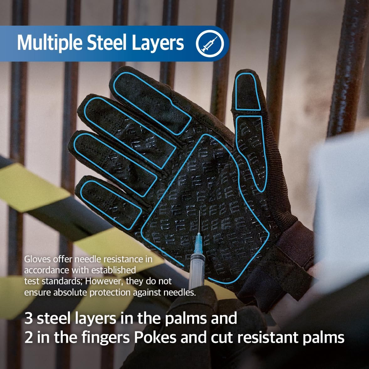 DEX FIT Puncture & Needle, A9 Cut Resistant Gloves NPG420 - Steel Layers, Firm Grip, PU Leather Patch, Touchscreen, Comfortable & Durable Work Gloves for Police, Airsoft; Black XL 1 Pair - Image 3