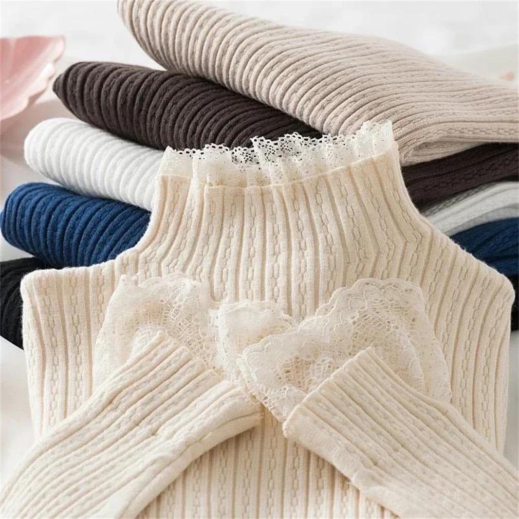 Women Pullovers Knitted Sweater Slim Mock Neck Lace Thick Women Sweaters Slim Fit Jumpers Top