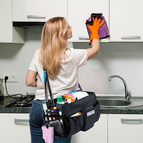 Miniatura 6 de Organizador Grande de Suministros de Limpieza - Organizador de Caddy de Limpieza con Asas y Correa para el Hombro - Bolsas de Limpieza para