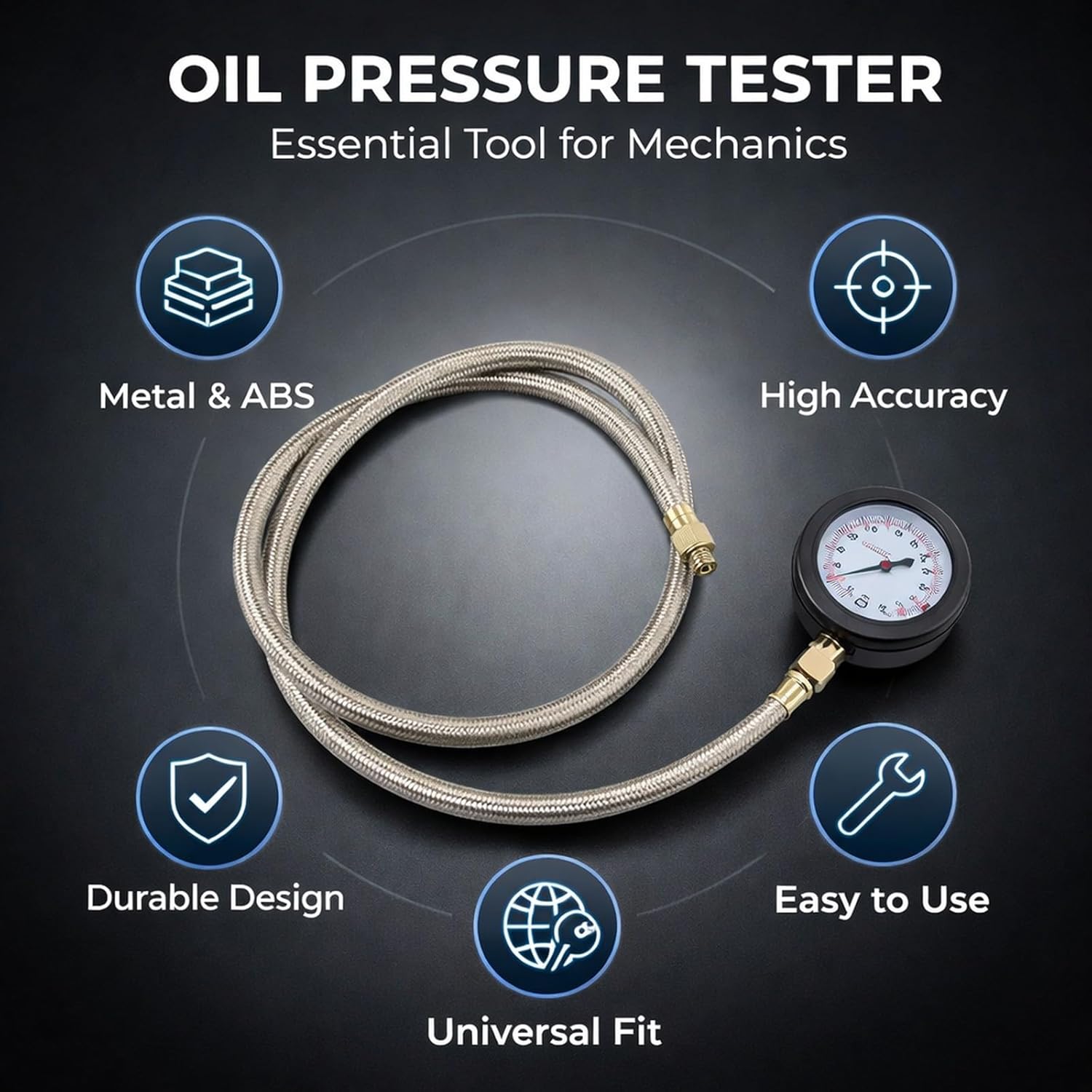 Oil Pressure Tester Kit, Universal Fuel Injection Pump Diagnostic Tool with Multiple Adapters, Metal and ABS Construction - High Performance, Reliable Testing, Easy to Carry for