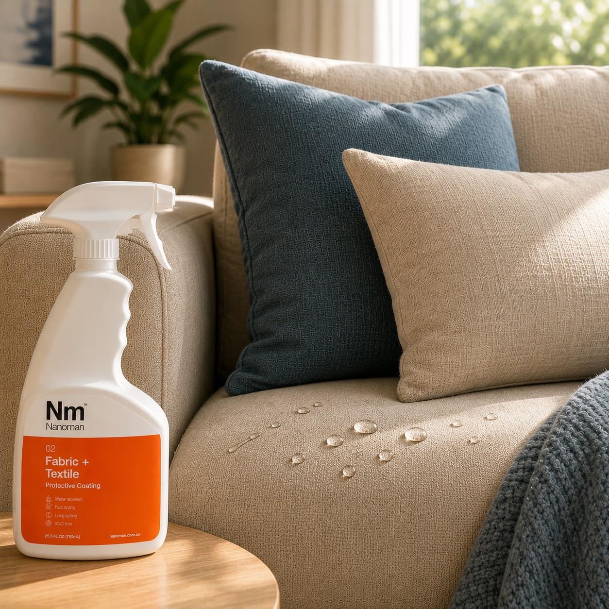 NANOMAN Spray repelente al agua/impermeable para telas y zapatos. Última fórmula de nano-tecnología. Respetuoso con el medio ambiente. Sin PFAS ni alcoholes. Protección contra manchas y líquidos para