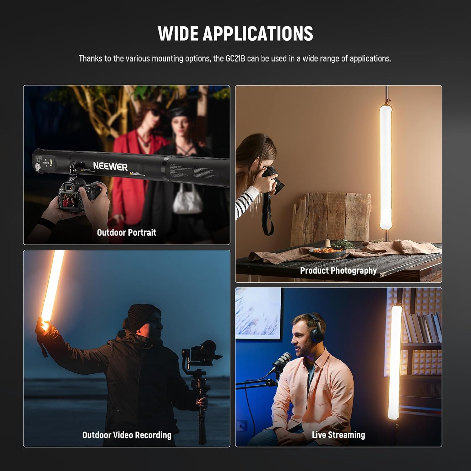 NEEWER Basics 21 W ręczna lampa wypełniająca LED, 90 cm dwukolorowe przenośne nadmuchiwane oświetlenie wideo TPU z pompką 2700-6500 K 1300 luksów 12 scen CRI95 2500 mAh do nagrywania wideo w studiu