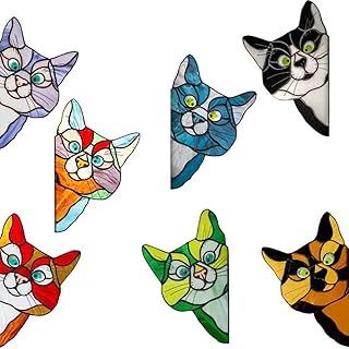 MOOKEENONE 7X Adesivo de janela de gato de vidro vitral para carro cara de gato espiando engraçado decalque adesivo automóvel janela para-choque DIY adesivo acessórios