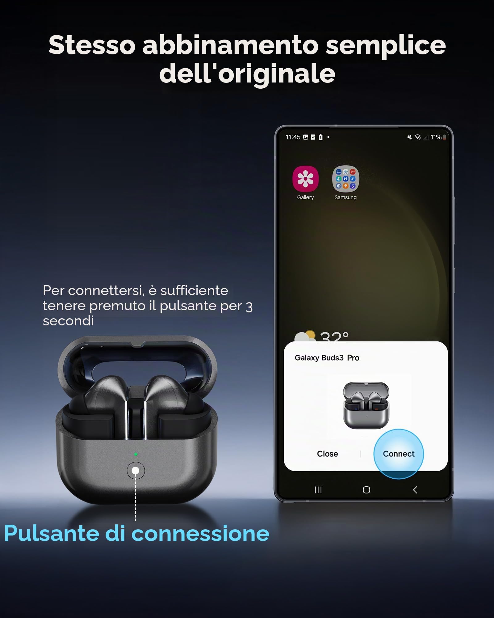 Custodia di ricarica compatibile con Samsung Galaxy Buds 3 Pro, scatola sostitutiva con funzione di abbinamento, supporta la ricarica wireless (Auricolari non inclusi) Y033P BK
