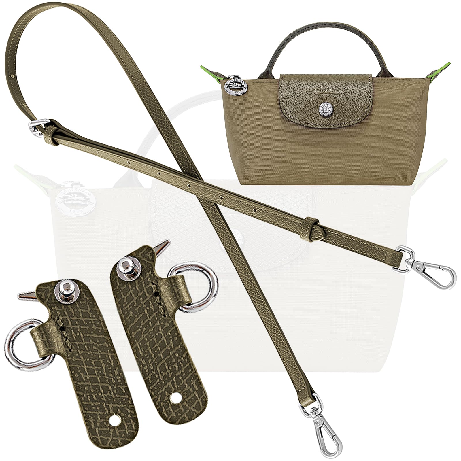 Bag Leather Strap Replacement Crossbody Shoulder Purse Straps for xs MINI Pouch, No Damage Conversion Kits Accessories (MINI-Artichoke Green-S)