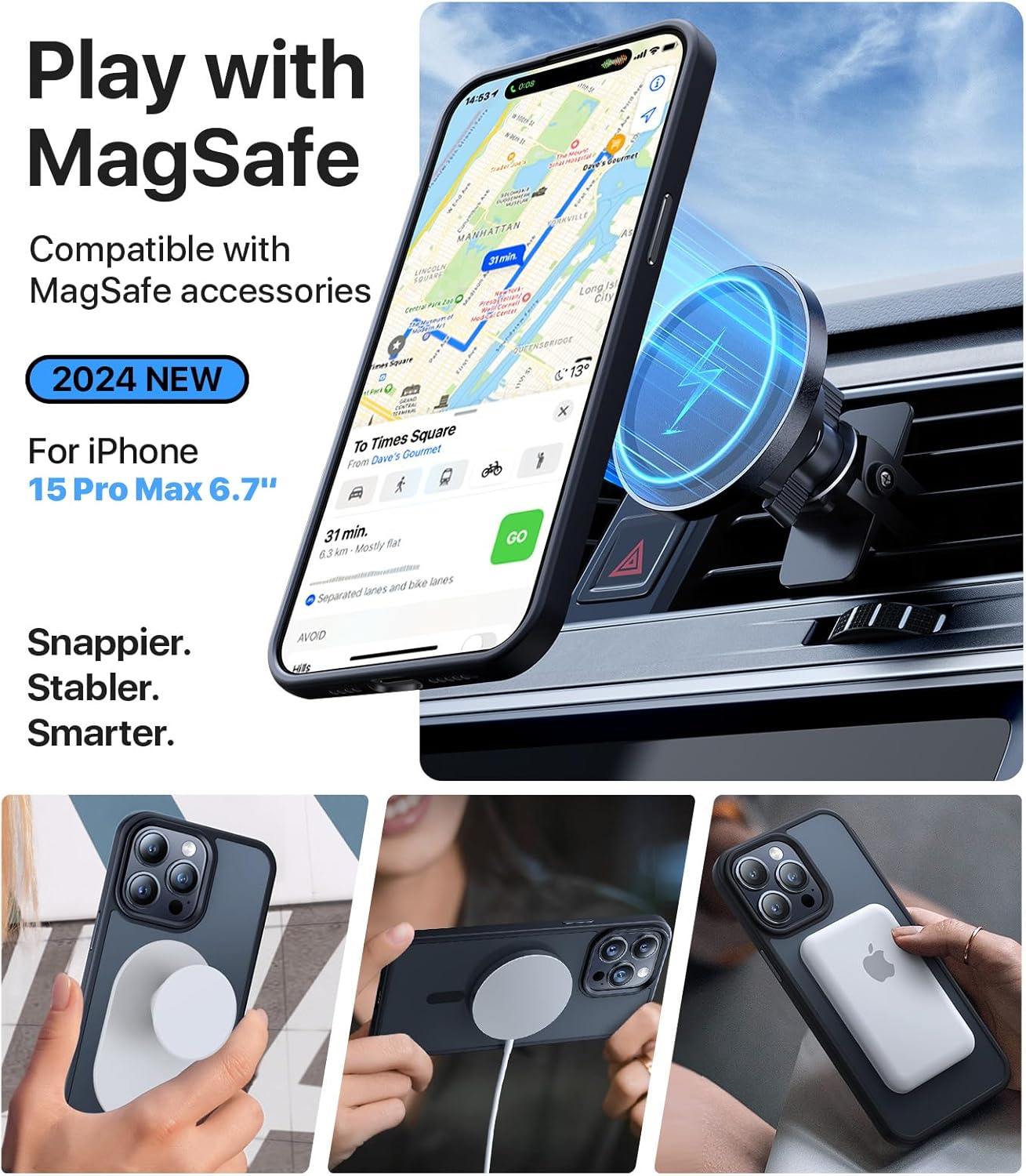 Strong Magnetic for iPhone 15 Pro Max Case, [Compatible with MagSafe] [Military-Grade Drop Tested] Shockproof Protective Slim Translucent Matte Cover for iPhone 15 Pro Max Phone Case, Black - Image 2