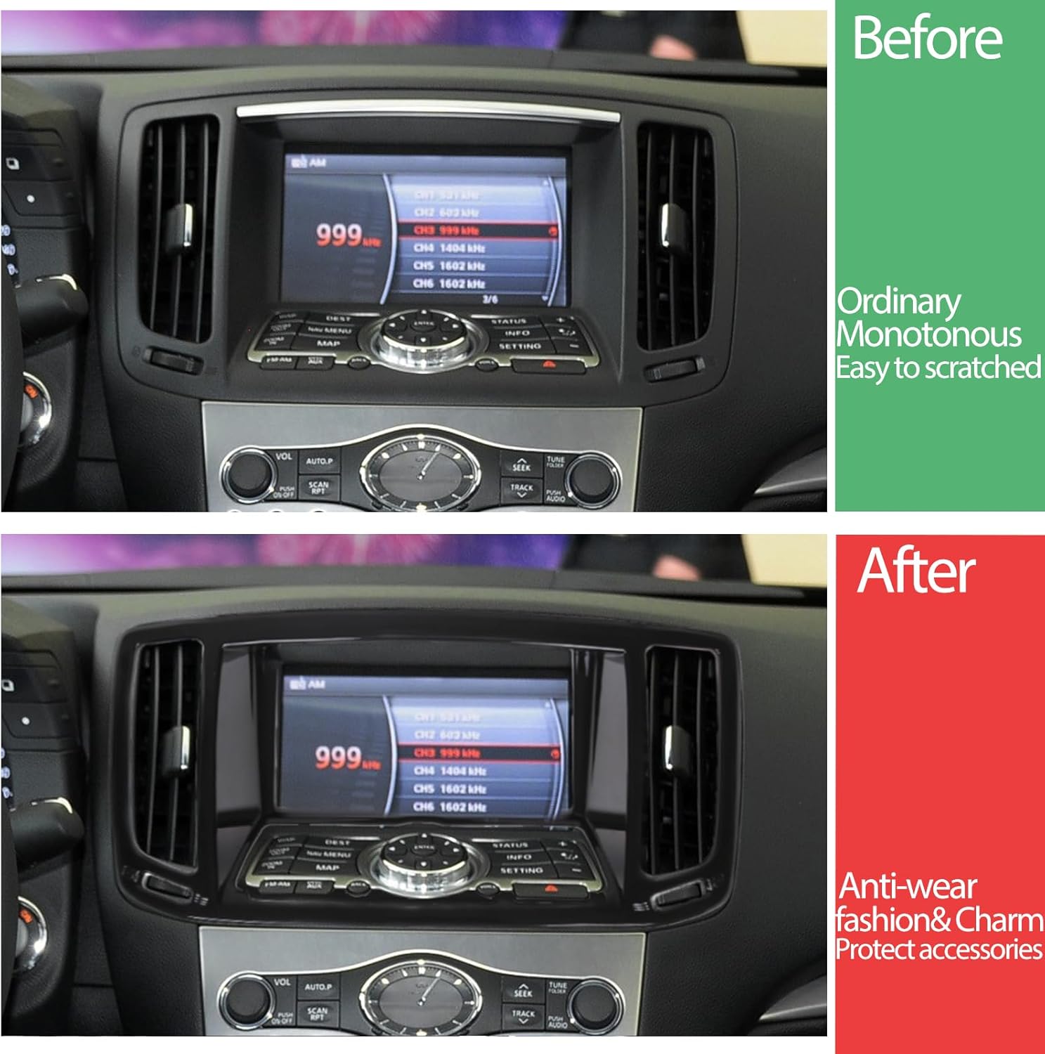 Car Center Console Air Outlet Navigation Panel Trim Cover Compatible with Infiniti G37 2007-2013, Dashboard Multimedia Navigation GPS Panel Trim Cover Accessories (Carbon Fiber Pattern)