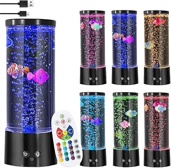 Lavalampe, Blase Fischlampe mit Fernbedienung, 16 Farben und 4 Modi, LED Aquarium Lampe, Blasenlichtlampe mit Fisch, LED Bubble Fischlampe für Zuhause Schlafzimmer Büro Geschenke