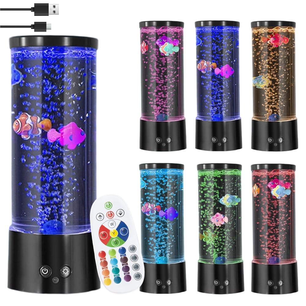 Lavalampe, Blase Fischlampe mit Fernbedienung, 16 Farben und 4 Modi, LED Aquarium Lampe, Blasenlichtlampe mit Fisch, LED Bubble Fischlampe für Zuhause Schlafzimmer Büro Geschenke (Fische)