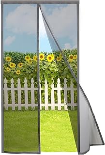 Magnetic Screen Door Self Closing, 34 x 76 inches, Grey Upgraded Polyester Thicken Mesh Mosquito Net for Patio Door, with Magnets, Keep Bugs Out, with Hook Tape
