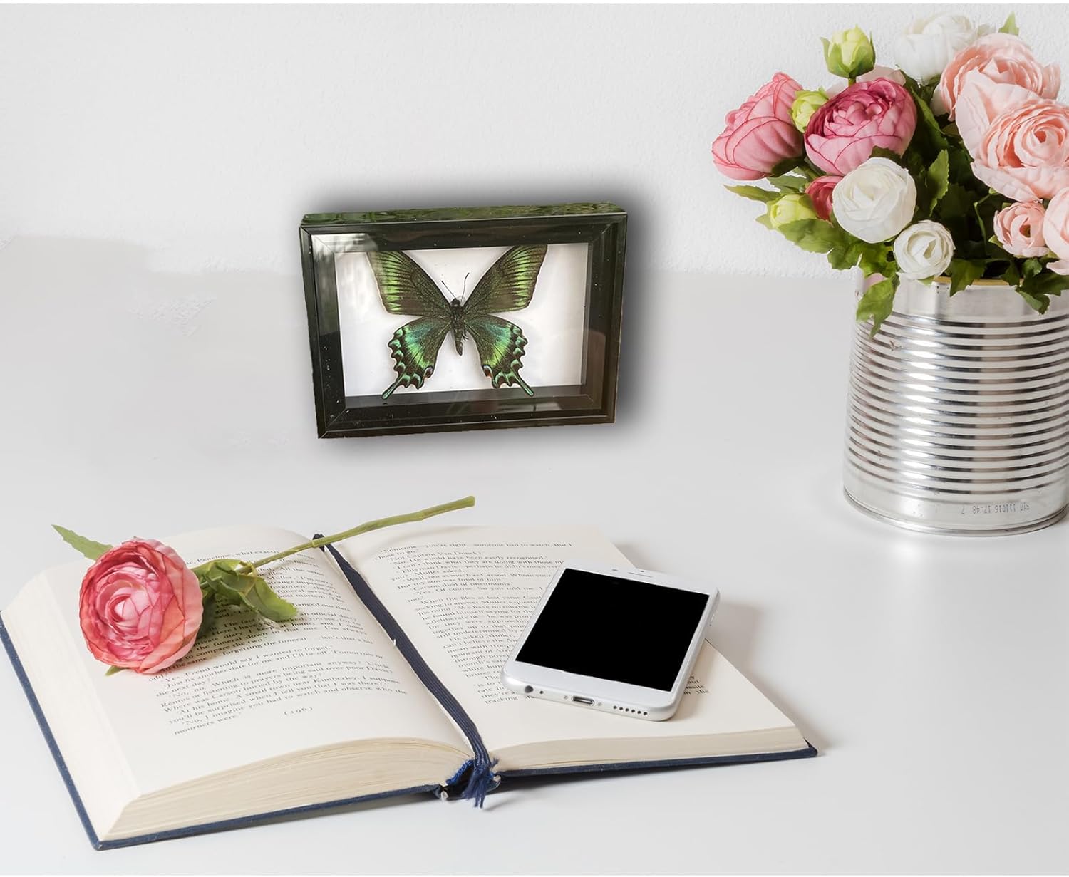 2 Pcs Framed Butterfly Real Butterfly Specimens Taxidermy Butterfly in Frame Insect Collection Home & Office Desktop Decor Craft Gift for Men Women (Black A)