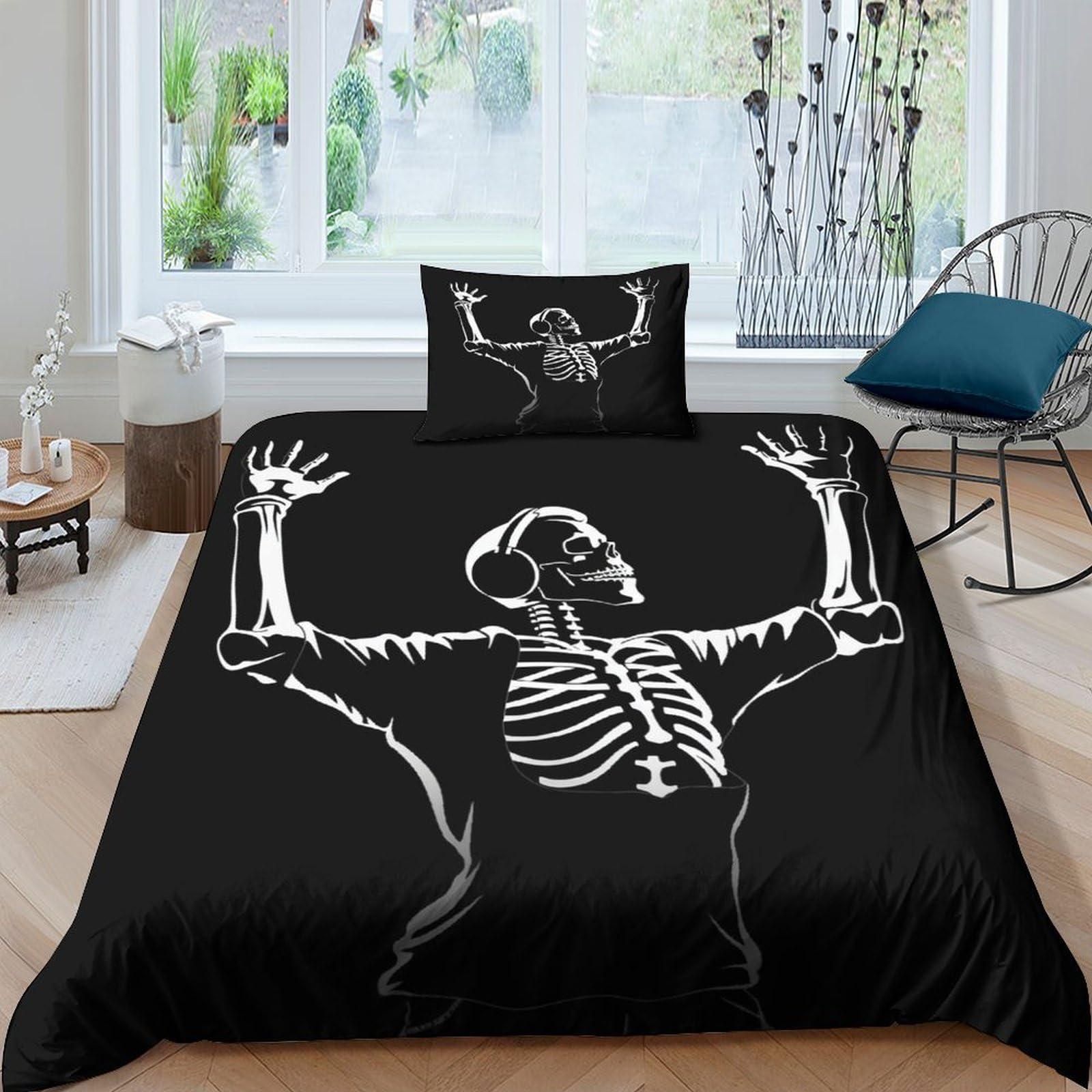 Anime Skeleton 3D Comforter Cover Set for Duvet Cover Bedding Set Bedspread Cover with Pillow Shams Microfiber Bed Cover Zipper 2 Piece Set Quilt Cover Single（135x200cm）
