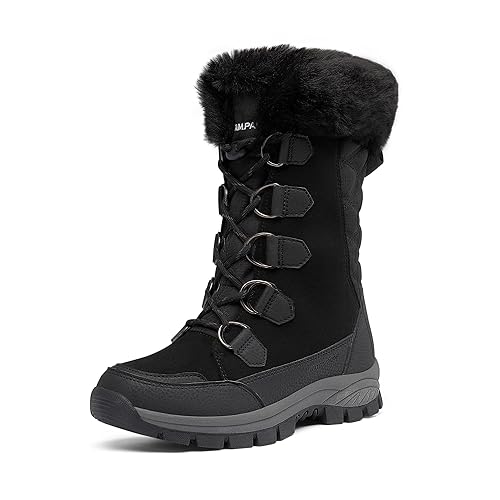 DREAM PAIRS Women's Waterproof Winter Snow Boots, Warm Comfortable Faux Fur Insulated Non-Slip Outdoor Lace-Up Mid Calf Booties - 8.5 - Black