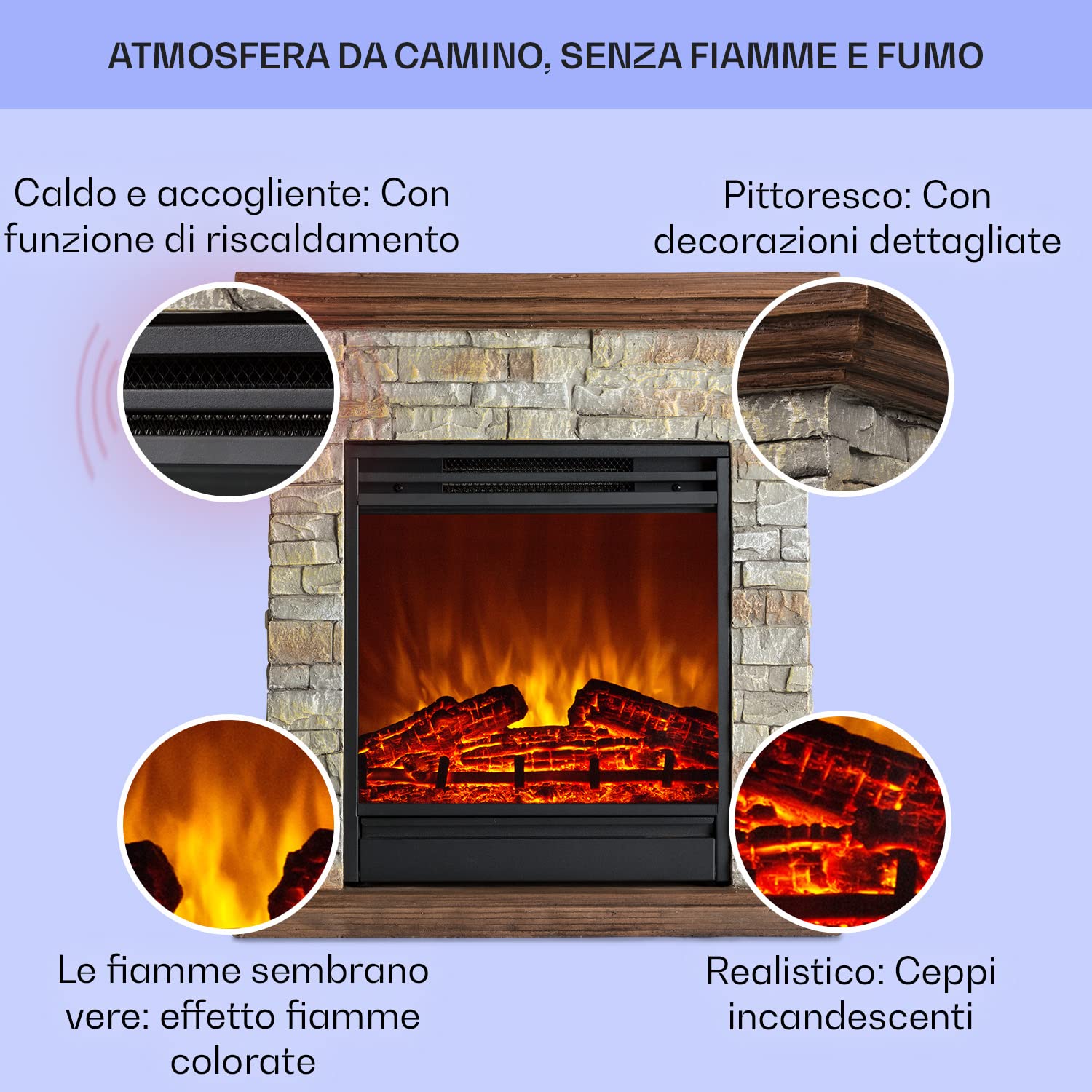 Klarstein Deko Kamin mit LED-Flammen, Elektro Kamin mit Heizung, 1800W Elektrischer Kamin, Sparsamer Kamin Elektrisch, Wandkamin mit Fernbedienung & Timer, Elektrische Kamine mit MDF-Gehäuse