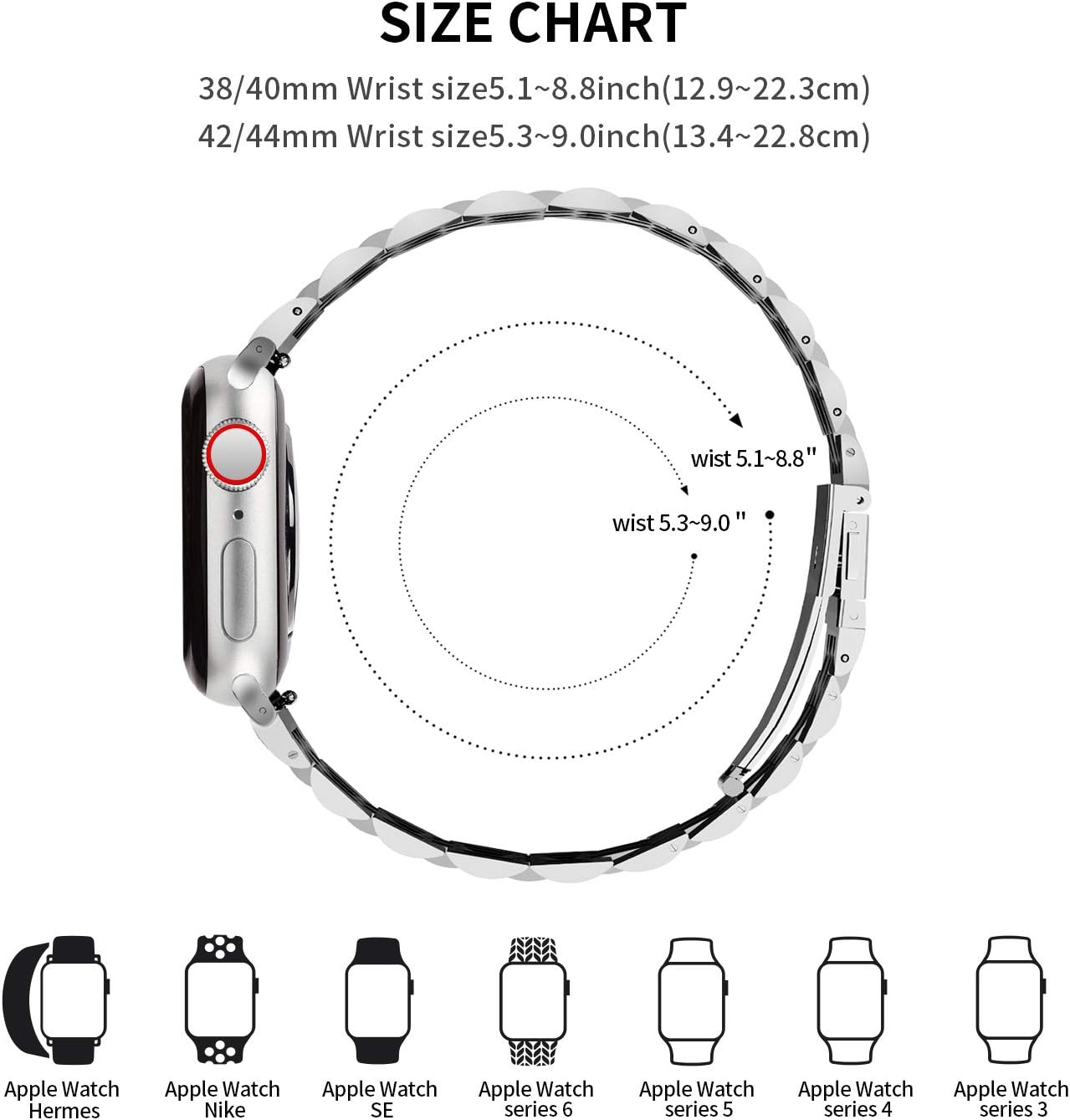 Fullmosa Compatible with Apple Watch Band 38/40/41/42/44/45mm, Women Men Clasp Watchband, Stainless Steel Metal Replacement Strap for iWatch SE&Series 7/6/SE/5/4/3/2/1