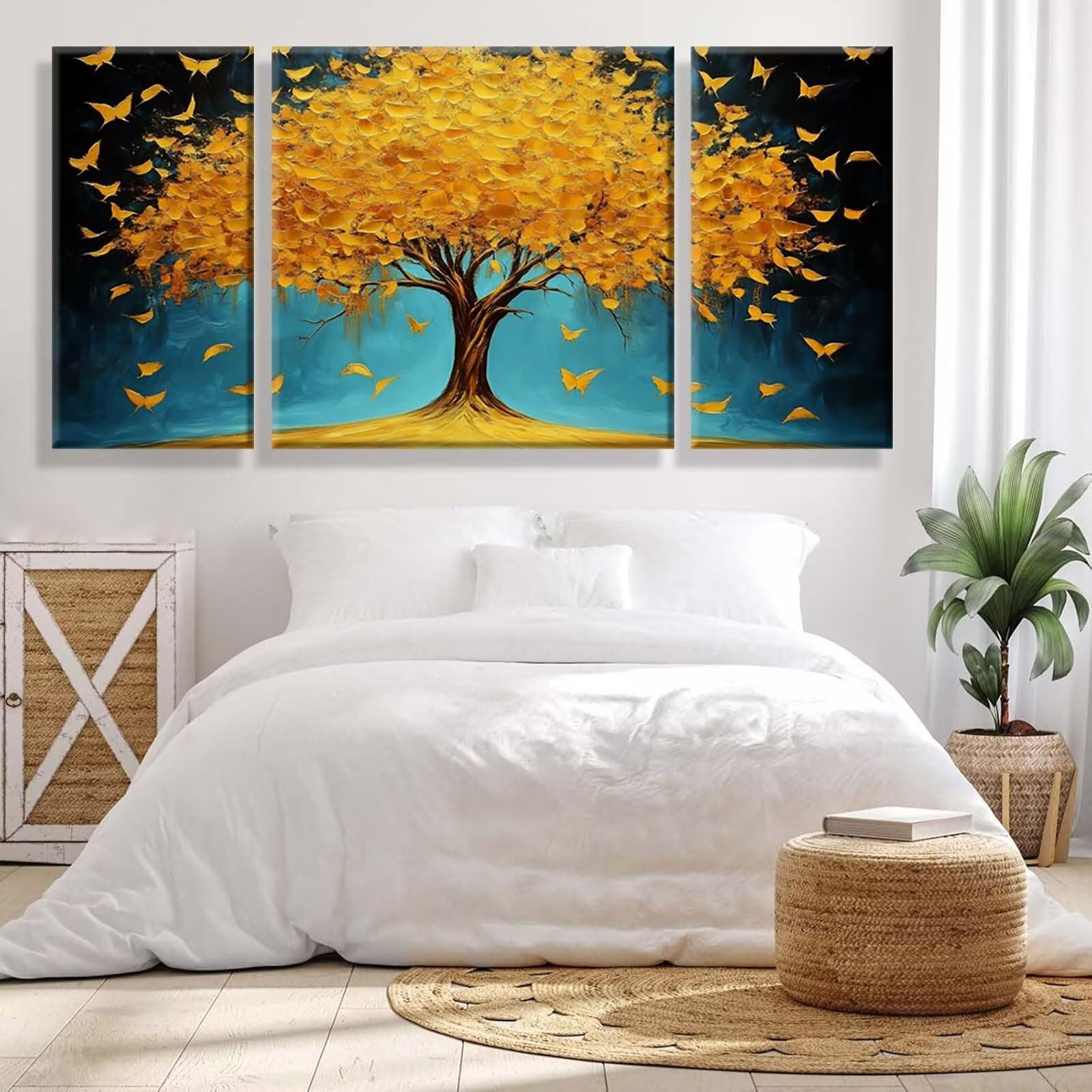 3 Pezzi Dipingere con i Numeri adulti, Paint by Numbers Farfalla Albero, Kit Lavoretti Creativi, Kit di Pittura Acrilica Fai-da-Te, con Pennello, Decorazioni Casa 70x140cm (Senza Cornice) y1s-690