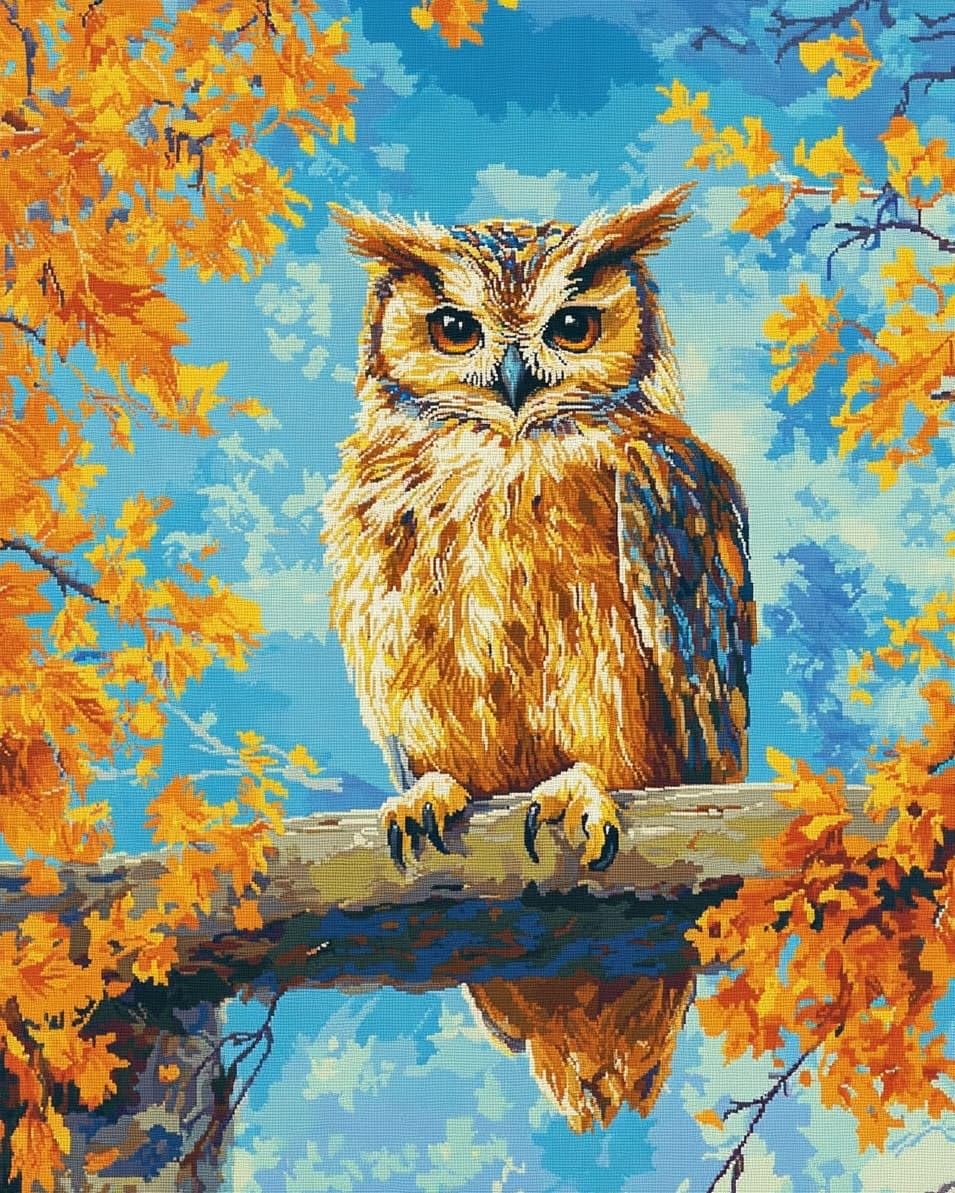 WallustrioaW Cross Stitch Kits,owl,DIY Needlework Kits 11CT Stamped Cross Stitch for Beginners Adults Home Bedroom Decoration,16x20in