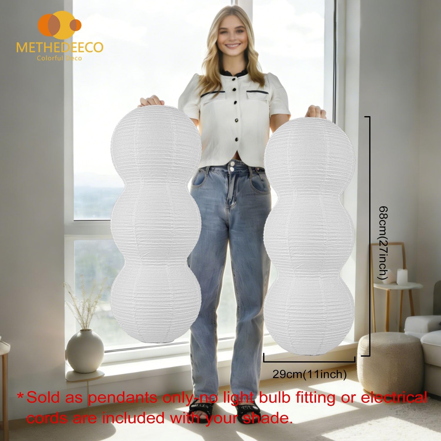 2PCS Foldable 3 tiered Paper Pendant Lampshade Size of 27inch,White handmade Hanging Paper Lamp Shade,Minimalist Boho ceiliing light lamp for kids room,living room,bedroom,kitchen Decor