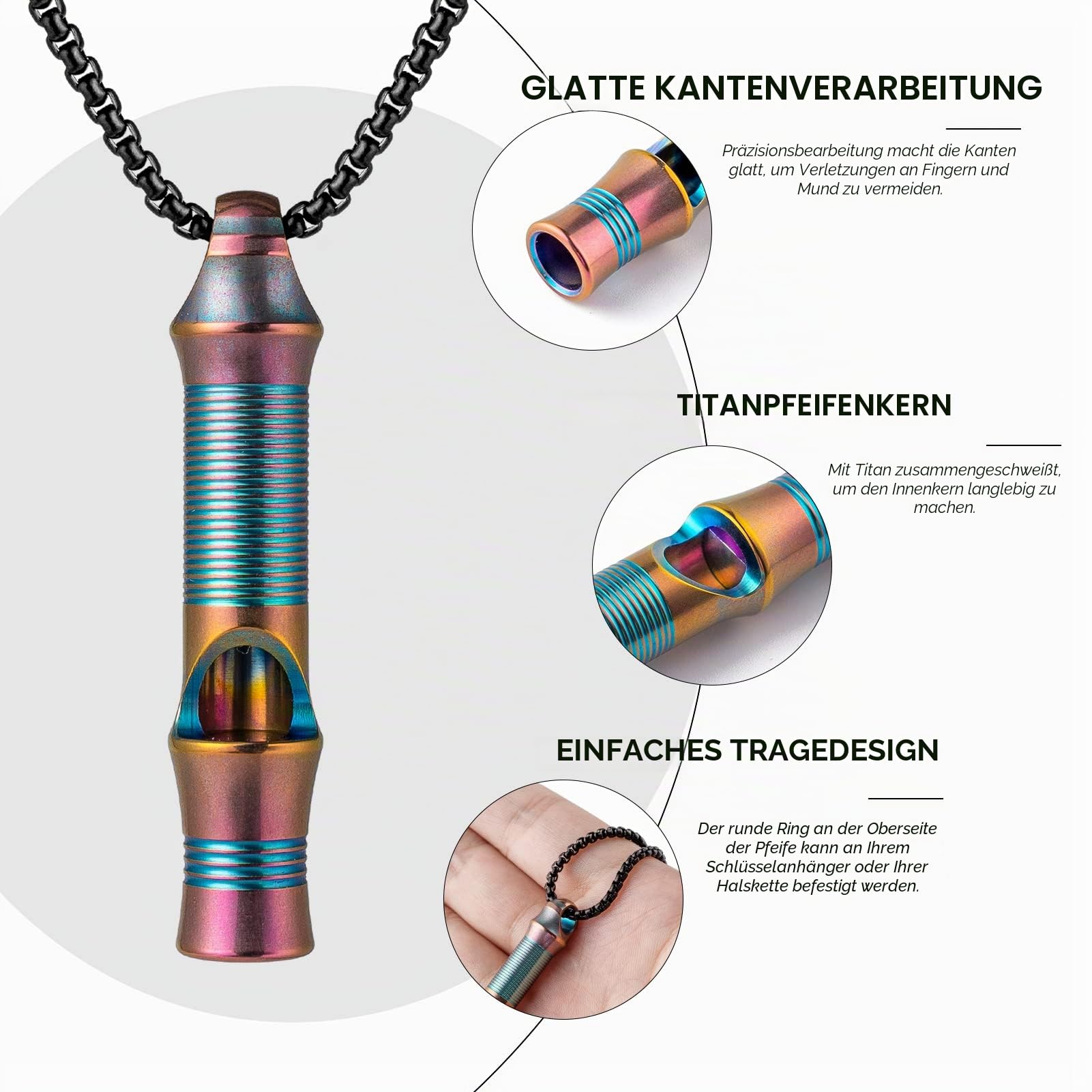 Tisur Notfallpfeife aus Titan, EDC-Sicherheitspfeife, Halskette, laut bis zu 120 dB, Pfeife für Überleben, Wandern, Camping, Haustiertraining