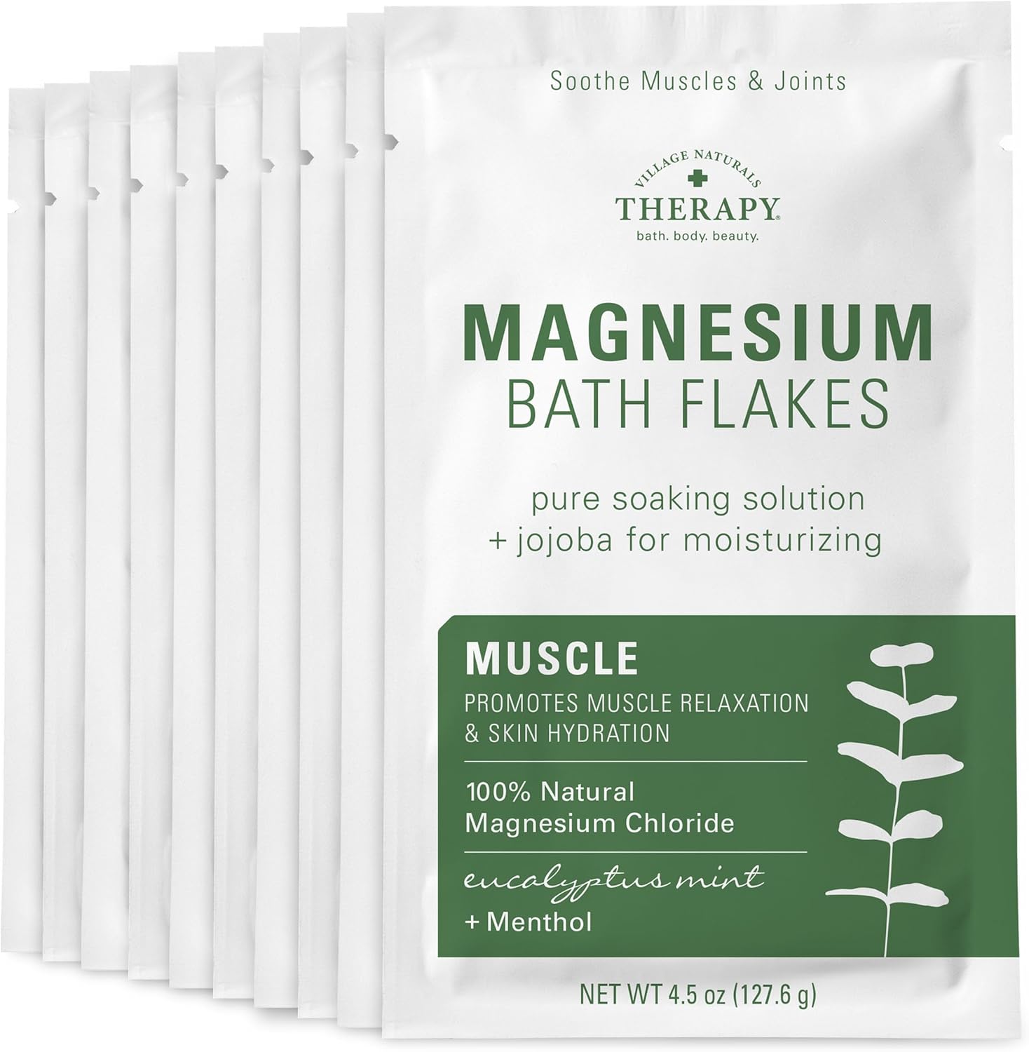 Village Naturals Therapy Muscle Magnesium Bath Flakes, Eucalyptus Mint Scent, 4.5 oz, Pack of 10 Village Naturals Therapy Muscle Magnesium Bath Flakes, Eucalyptus Mint Scent, 4.5 oz, Pack of 10