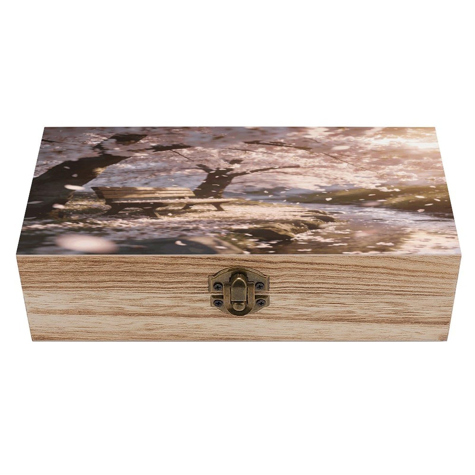 LZQPOEAS Sakura Wooden Keepsake Box Wooden Storage Box Container with Hinged Lid Beautiful Wood Memory Box Decorative Jewelry Case for Crafts Art Hobbies & Trinket Storage
