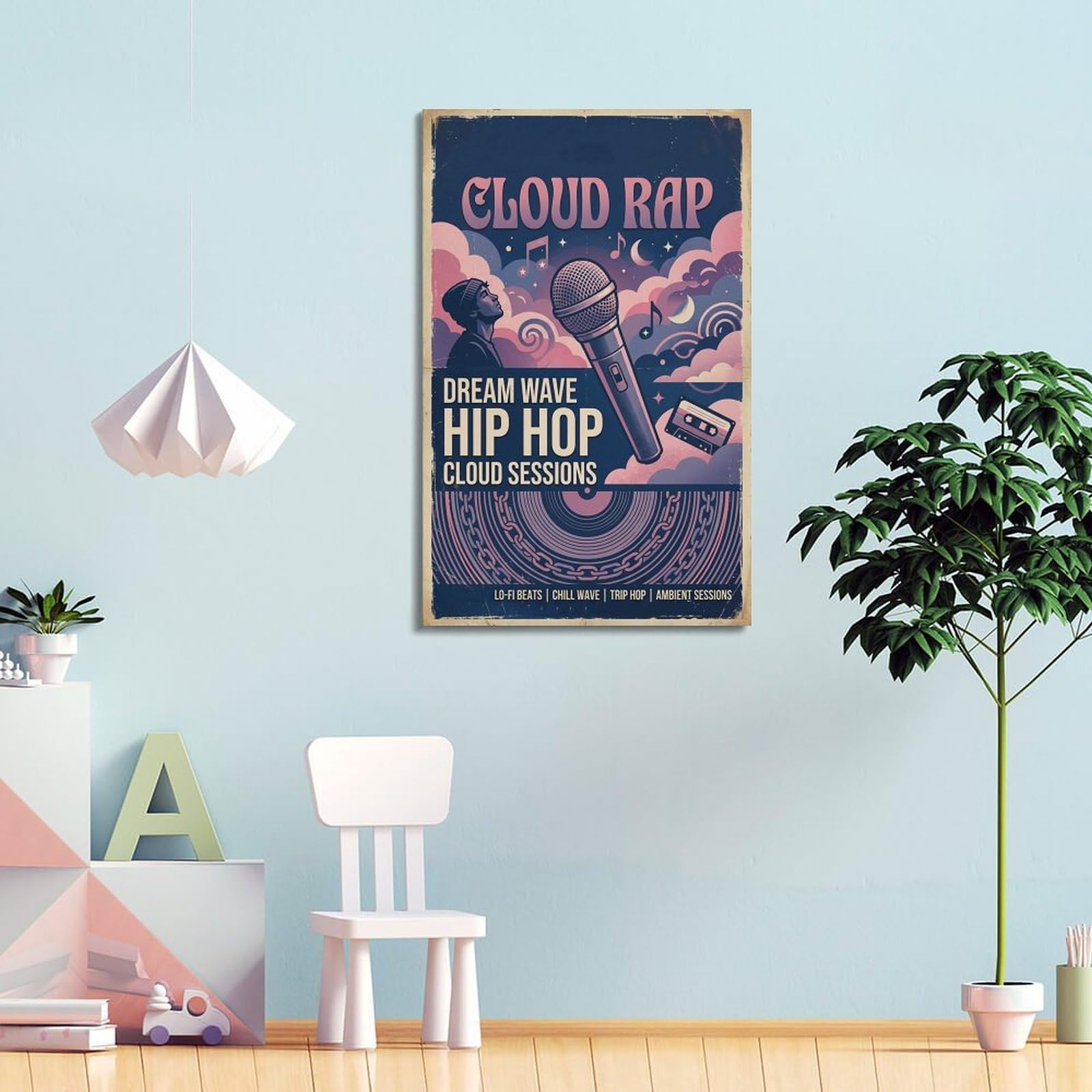 XKUGA Poster con stampa artistica su tela, stile retrò, stile hip hop, con nuvole, rap e onde, stile hip hop, decorazione artistica da parete moderna, decorazione artistica da parete per famiglia