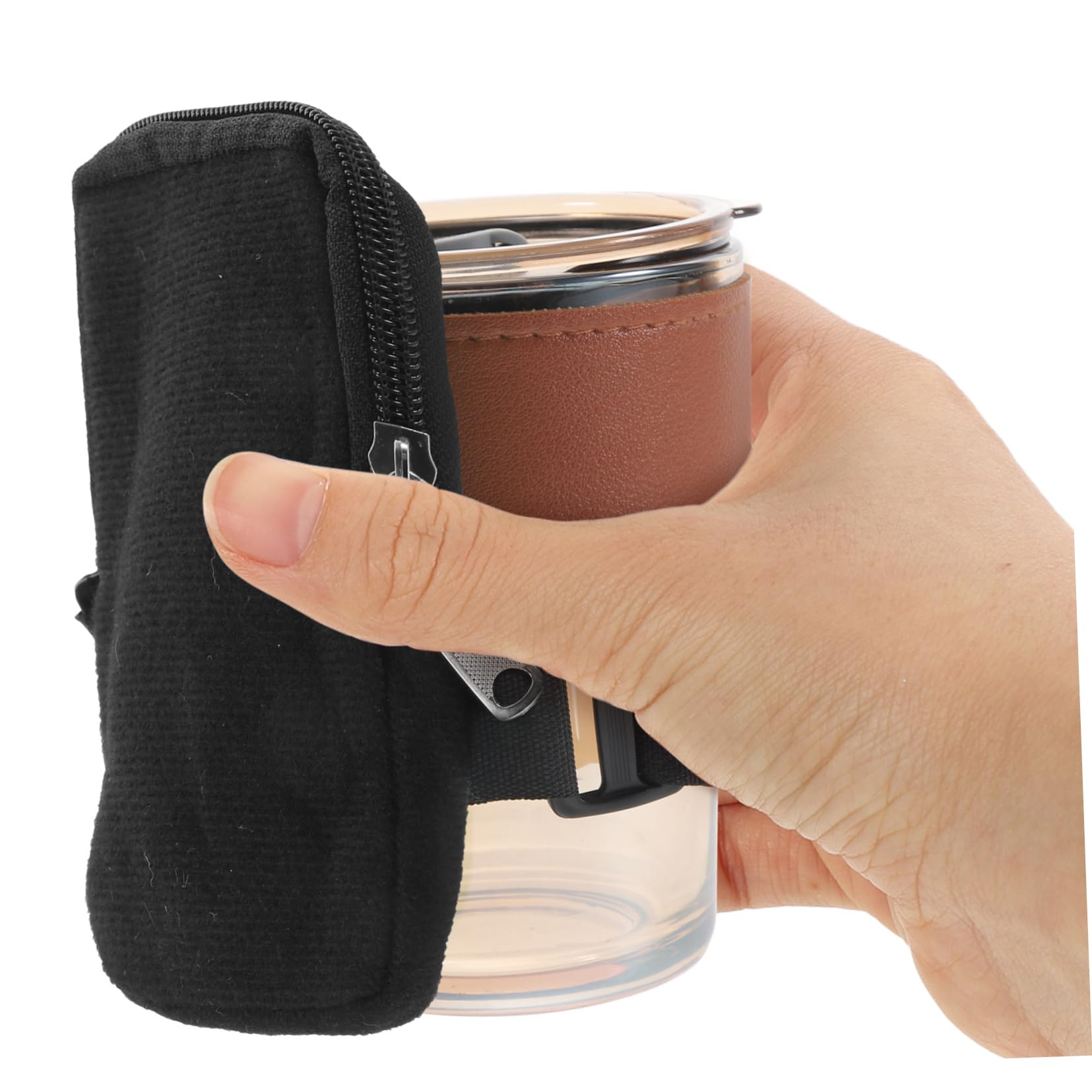 TOYANDONA 5 Stück Cup-Tasche Wasser Im Freien Wandern Beutel Flasche Schlank Reisen Handhaben Kleine Taschentasche Tasche Mit Riemen Reißverschlusstasche Segeltuch Black