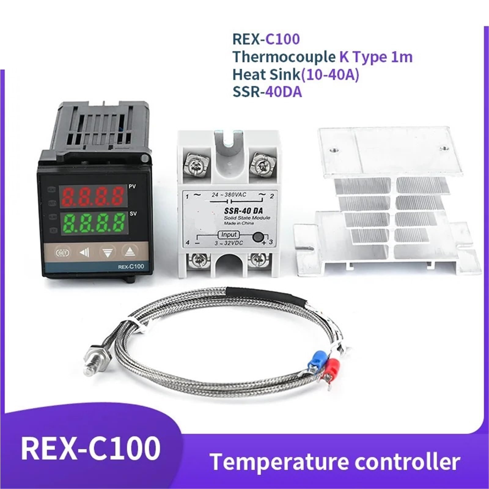 Regolatore di temperatura PID REX-C100 Termostato con display digitale a ingresso singolo tipo K AC110V-240V Uscita relè SSR 400℃(Set1 SSR Output)