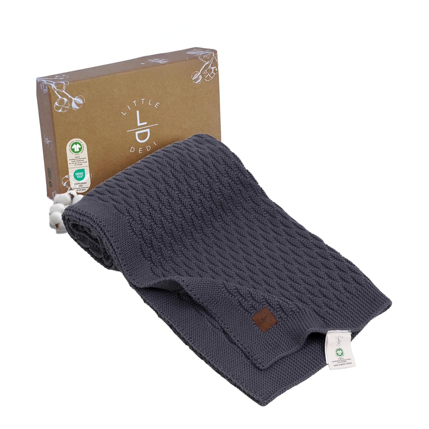 Little Dedi Dark Gray Pineapple Design 100% Organic Cotton Baby Blanket Dark Grey - Gots Certified, Soft And Breathable, Ideal For Newborns And Infants.