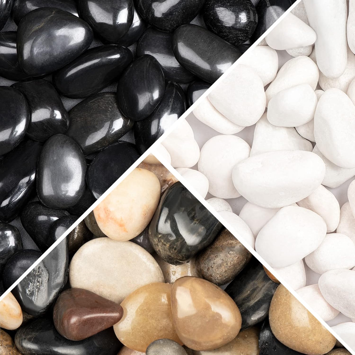 33lb Natural River Rocks Polished Pebbles for Plants Garden Decorative Stones （Black/Mixed/White）