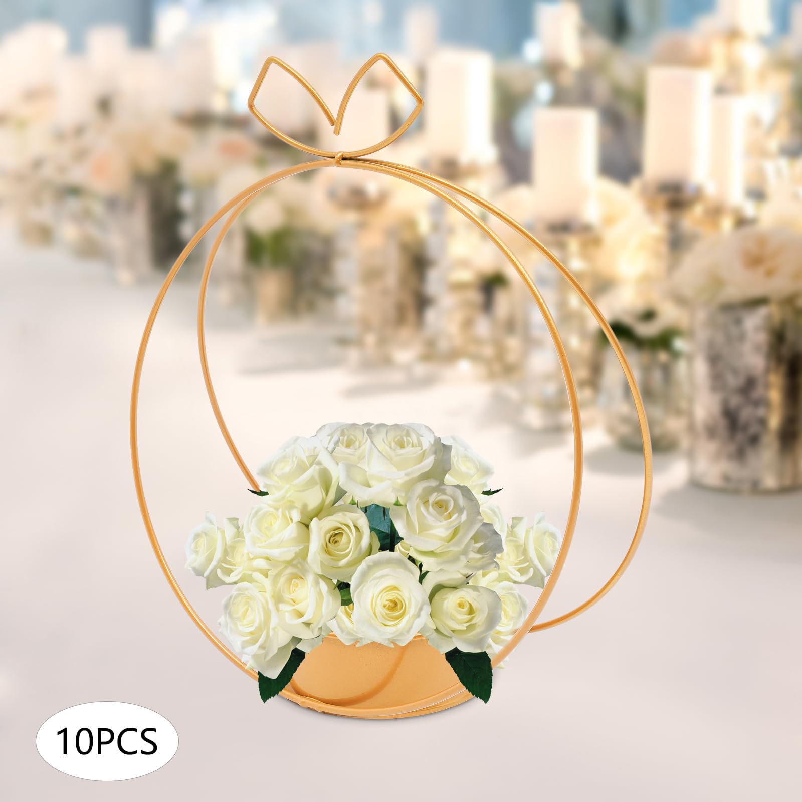 Vasi dorati per centrotavola per matrimoni, 10 pezzi, rotondi, in metallo, eleganti per tavoli, vasi, decorazioni per matrimoni, feste, centrotavola, decorazioni per la tavola (piccoli)