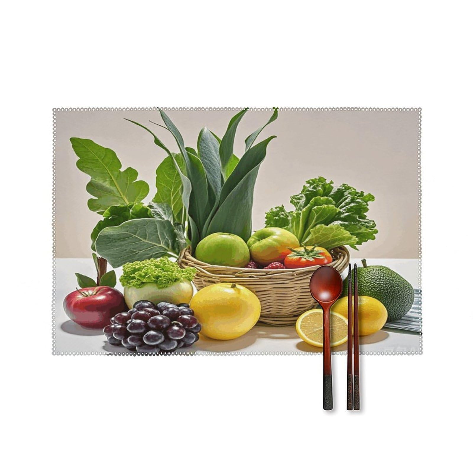 Fresh Fruits and Vegetables Placemats Set of 4 Heat Resistant Non-Slip Place Mats for Dining Table Washable Placemat Wipeable Dining Table Mat Canvas Place Mats Dining Table Decor