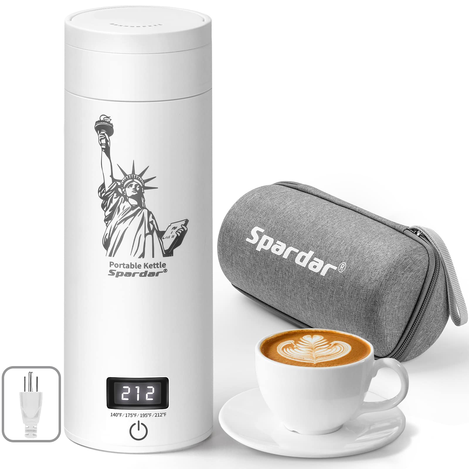 Travel Kettle, Spardar Portable Electric Kettle with Protective Case, BPA Free, Dry Protection, Auto Shut Off, 4 Preset Heat Setting for Tea, Coffee, Baby Milk, 380ml