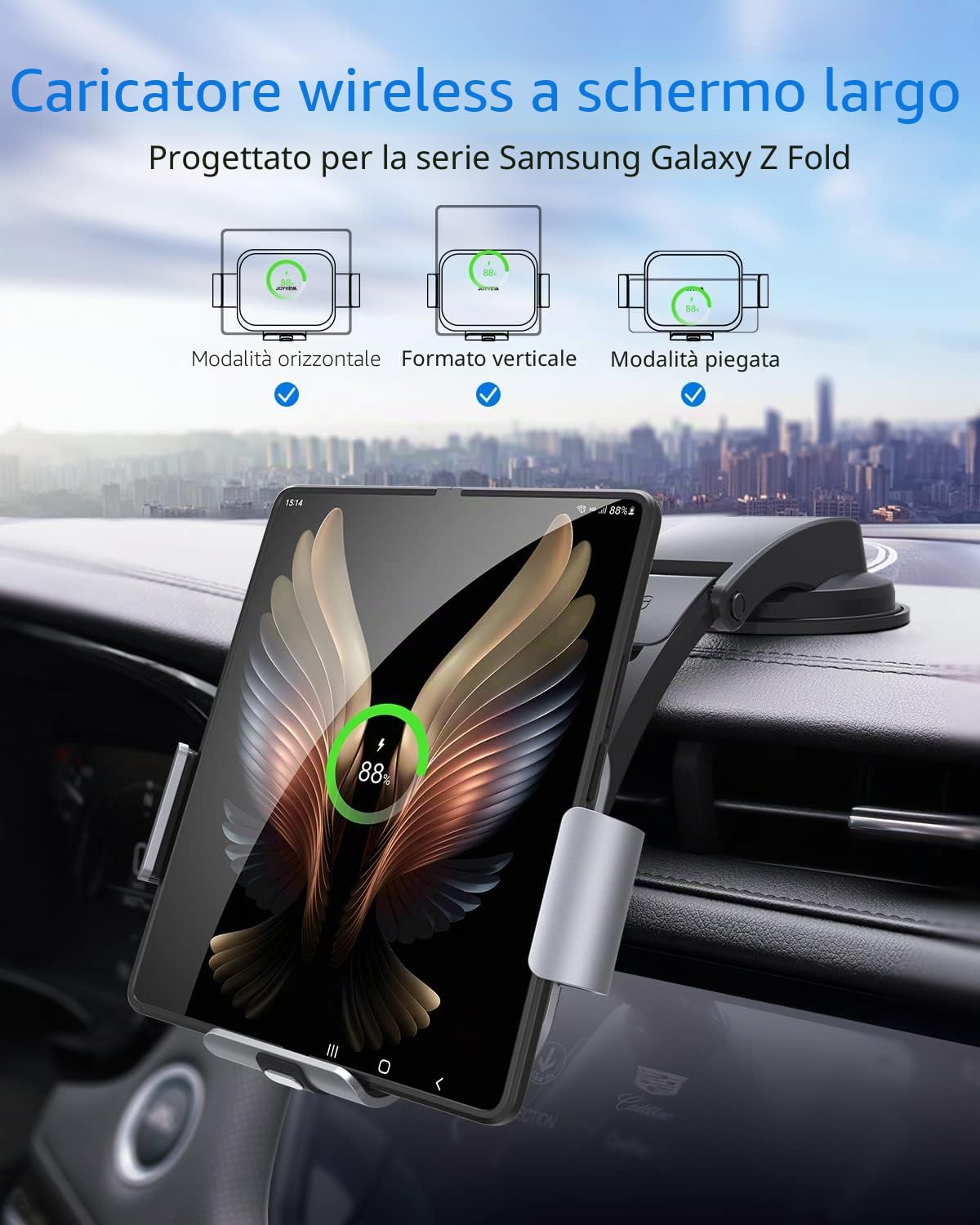 Caricatore Wireless Auto per Z Fold 4, Car Wireless Charger Compatibile con Samsung Galaxy Z Fold 5 4 3 /S22 Ultra, Supporto Telefono Auto Ventosa/Air Vent per iPhone 14 13 Pro Max Plus