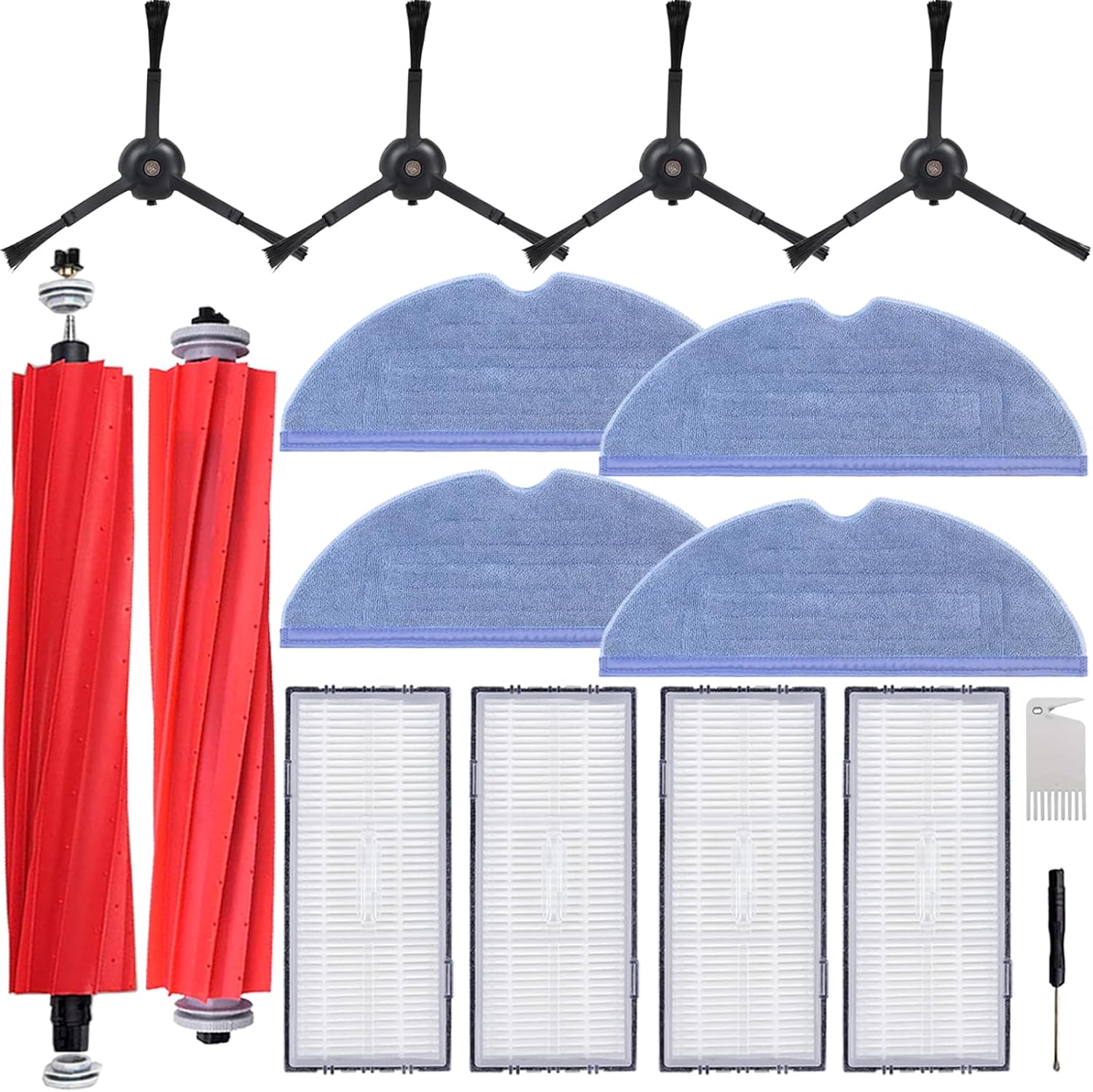 S7 Replacement Parts fit for Robo-rock S7 S7+ S7 MaxV S7 MaxV Plus T7S T7 plus T7S plus Robot Vacuum 2 Main Brush, 6 Mop Cloth, 6 Filter, 6 Side Brush