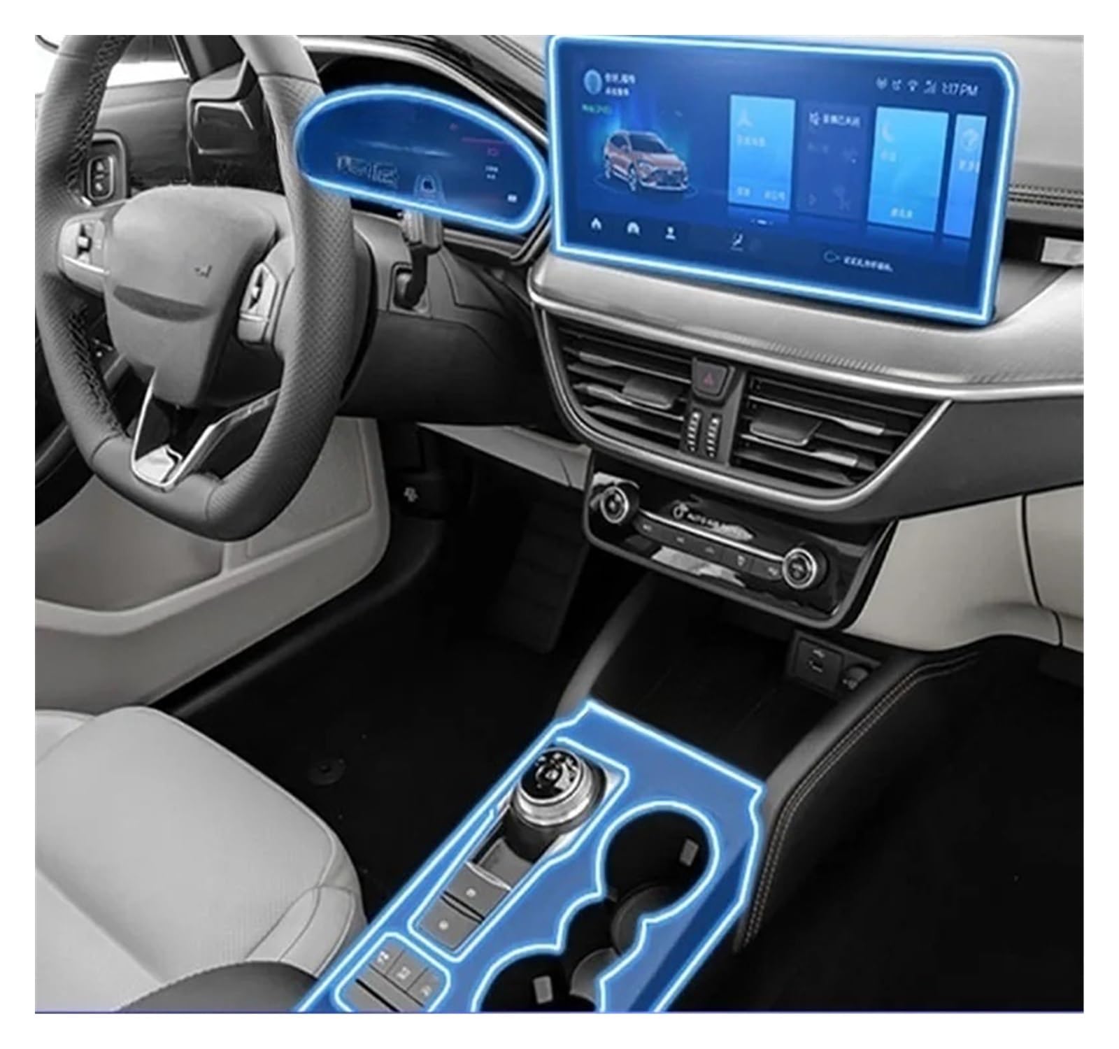 Für Fo&rd Focus 2019-2021 Auto Interior Center Konsole Transparente TPU Schutz Film Anti-Scratch Aufkleber Displayfolie