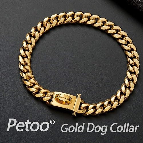 Miniatura 6 de Collar de perro de oro de 18quilates, con hebilla de acero inoxidable316, fuerte collar de perro de eslabones cubanos