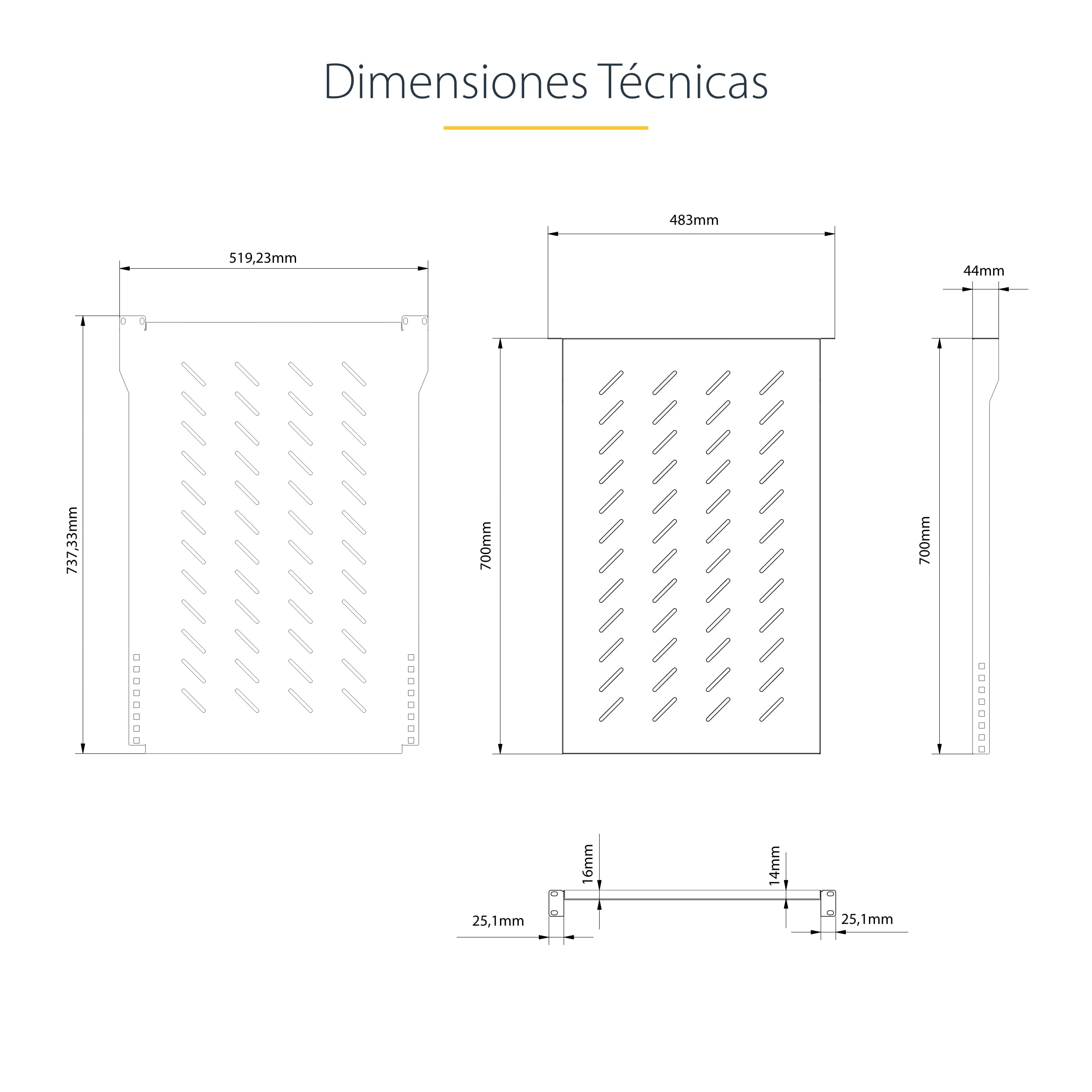 StarTech.com Bandeja Estante Ventilado 1U 4 Columnas para Rack - Profundidad Ajustable de 71-87,3cm - 68kg