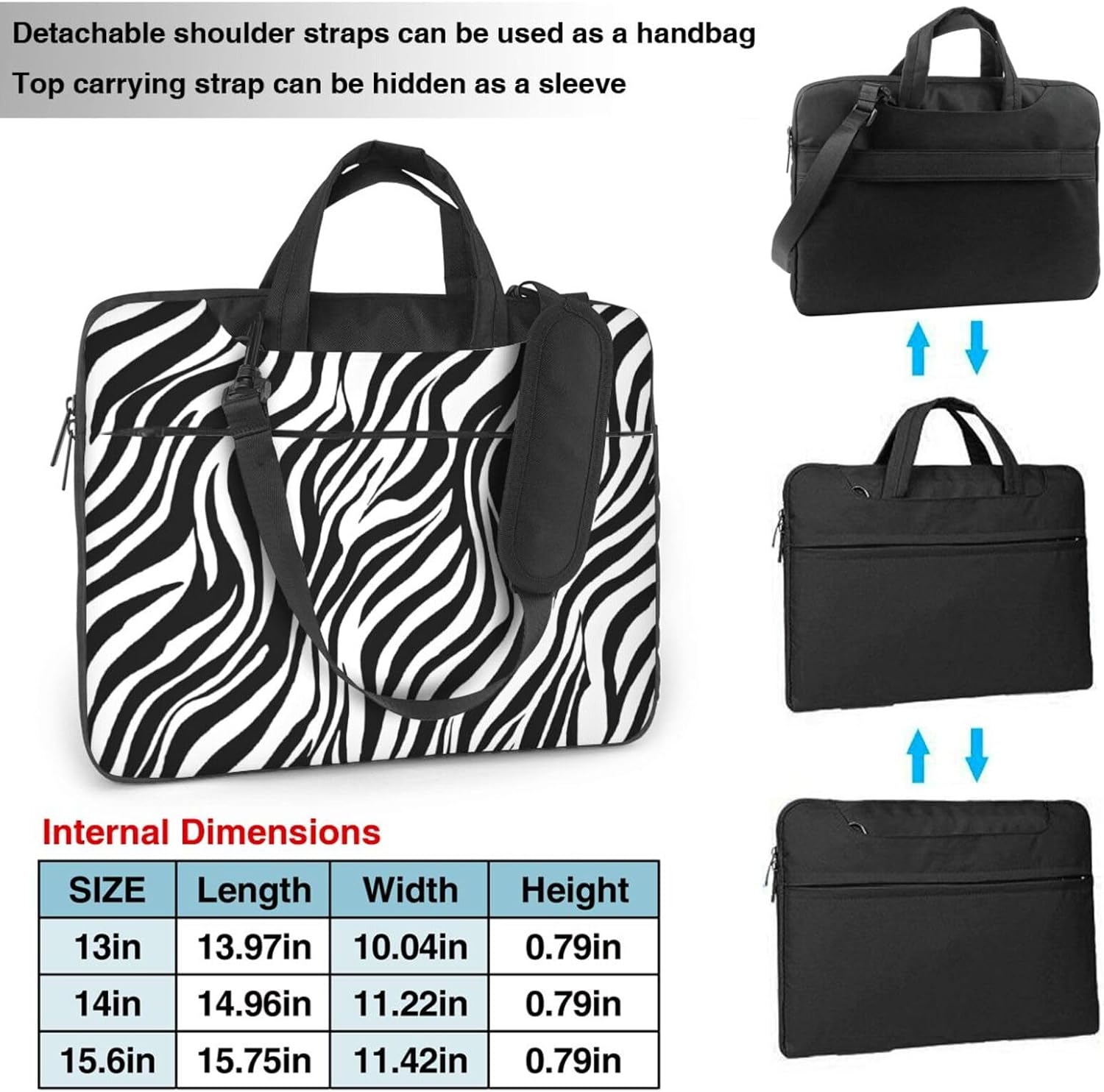 Slim Laptop Case with Strap Laptop Tote Bag Computer Messenger Bag Travel Essentials - Zebra Print