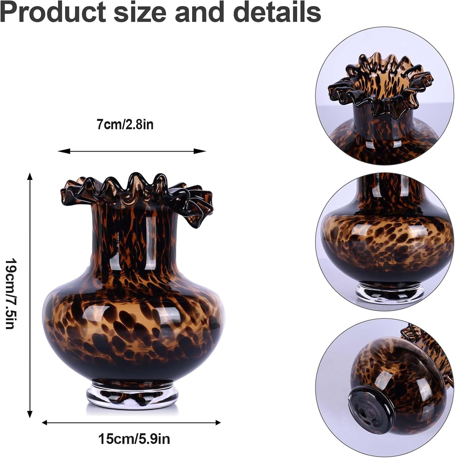 Amber Glass Vase – Tortoise Shell Design, Elegant Home Décor, Unique Centerpiece for Living Room, Office, Wedding Gifts, Art Glass Vase, Round Decorative Vase, Tortoise Shell Home Décor (S)