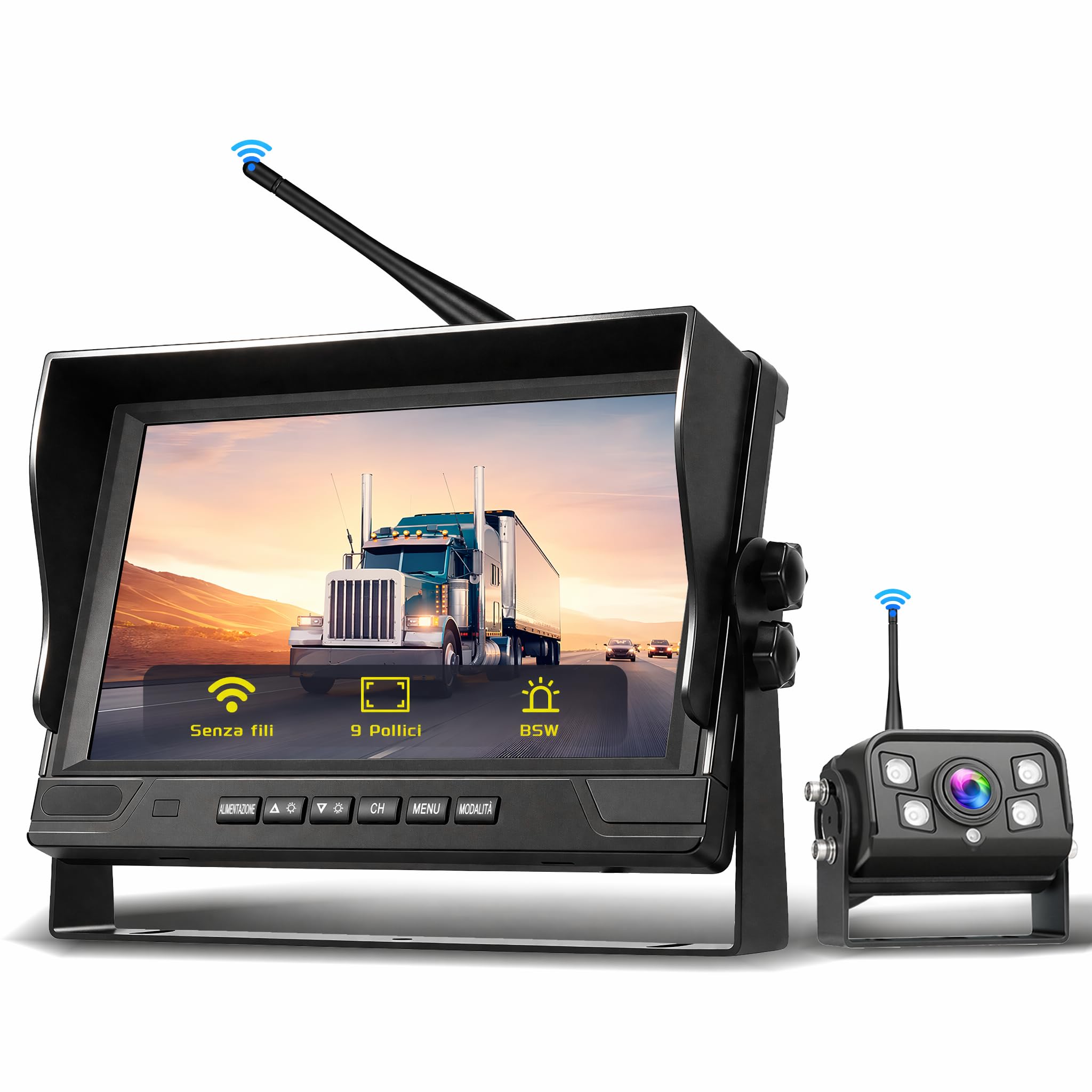 Hikity DVR 9‘’ IPS Monitor Con Wireless Telecamera Retromarcia 720P Kit