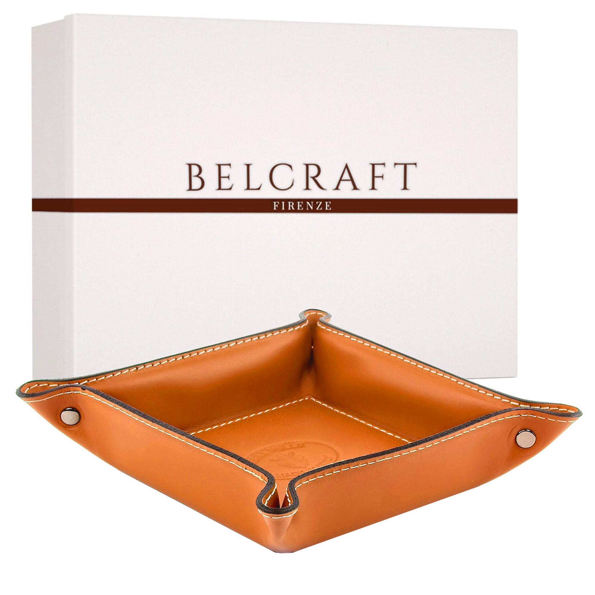 Orvieto Plateau Bien rangé en Cuir de Fabrication Artisanale Italienne, Vide Poches, Cadeau, Brique (19x19 cm)