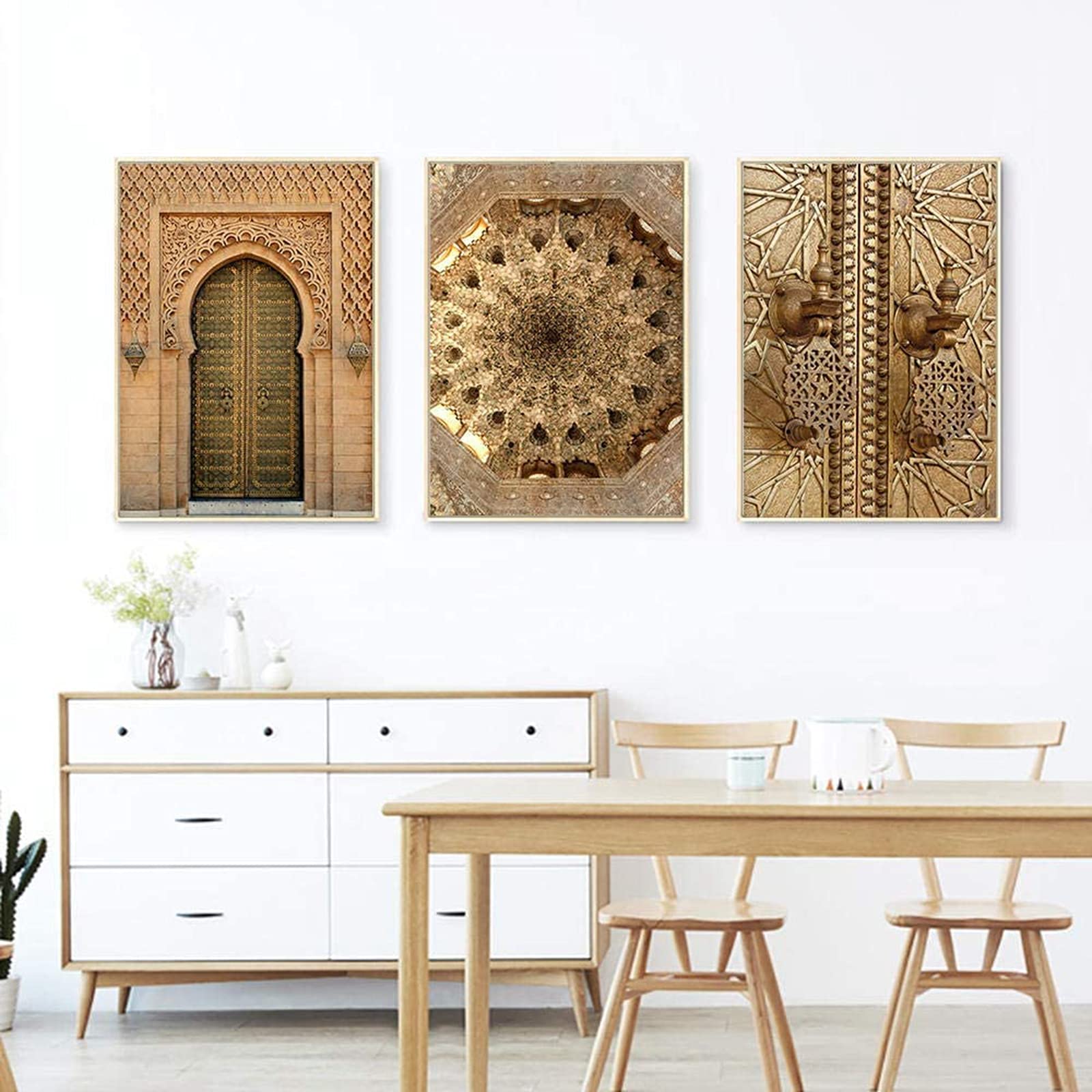 Toile de Porte Marocaine Fine Art, Triptyque d'Architecture Religieuse