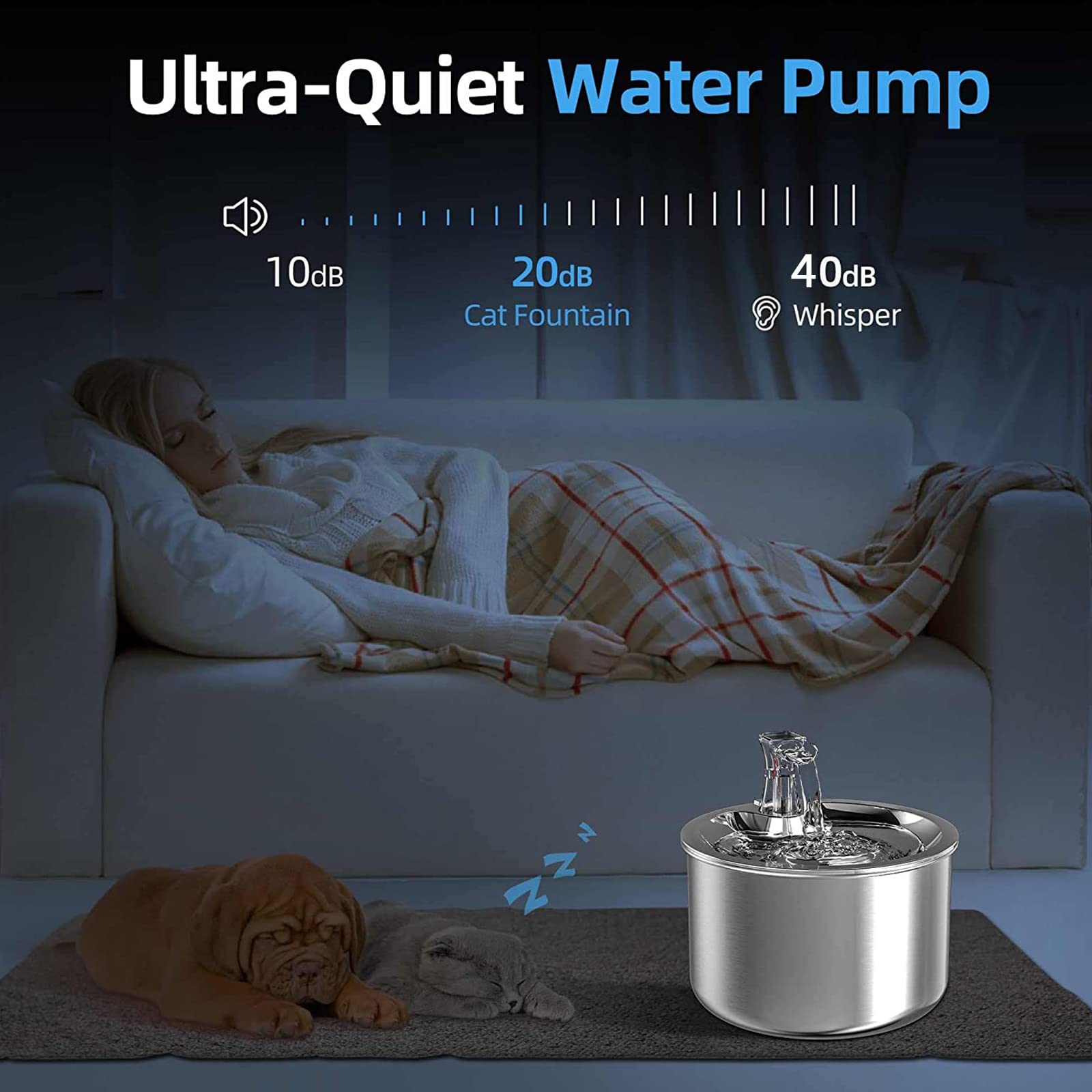 Cat Water Fountain with Sensor,Dog Water Dispenser Stainless Steel,Quiet Automatic Pet Water Fountain 2L/67OZ Dog Drinking Fountain for Cats, Dogs with 4 Replacement Filters - image 6